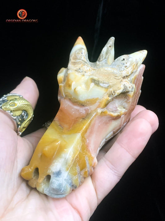 Crâne de dragon en Aragonite- Artisanal | obsidian dragons
