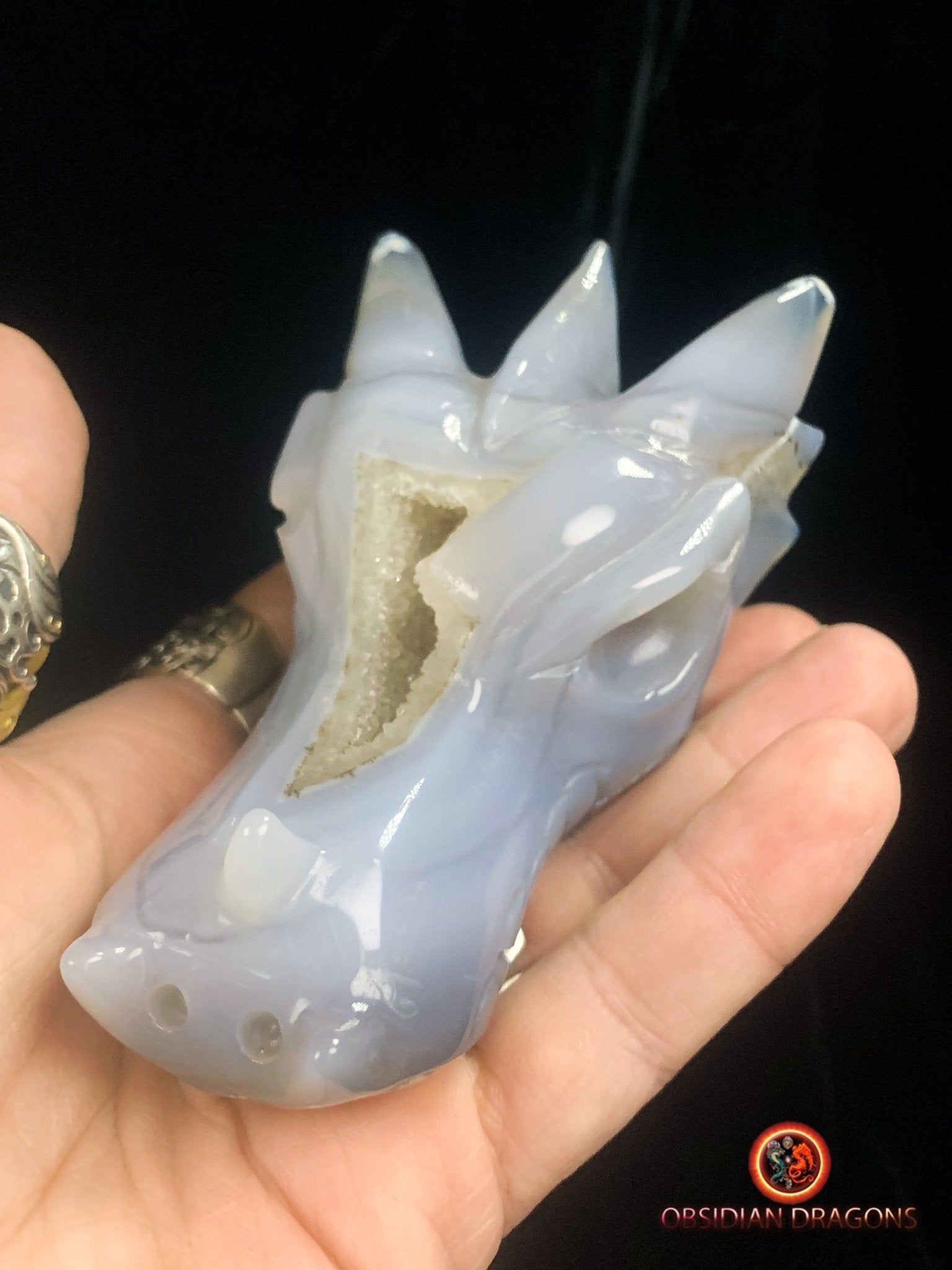 Crâne de dragon- Geode de quartz- méditation - obsidian dragons
