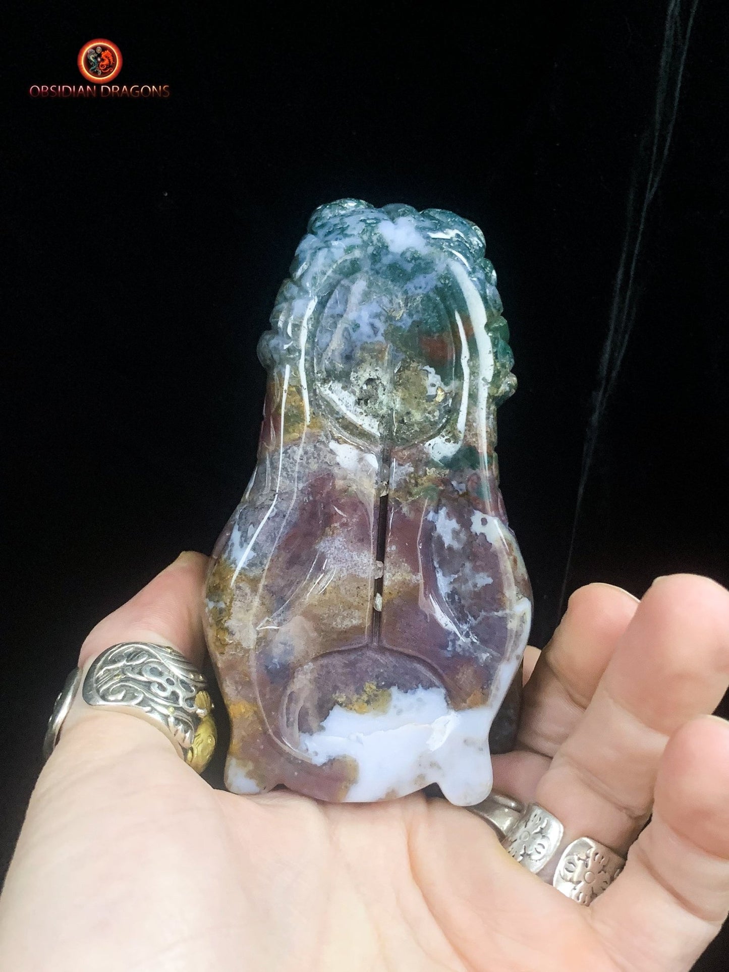 Crâne de dragon en agate mousse | obsidian dragons
