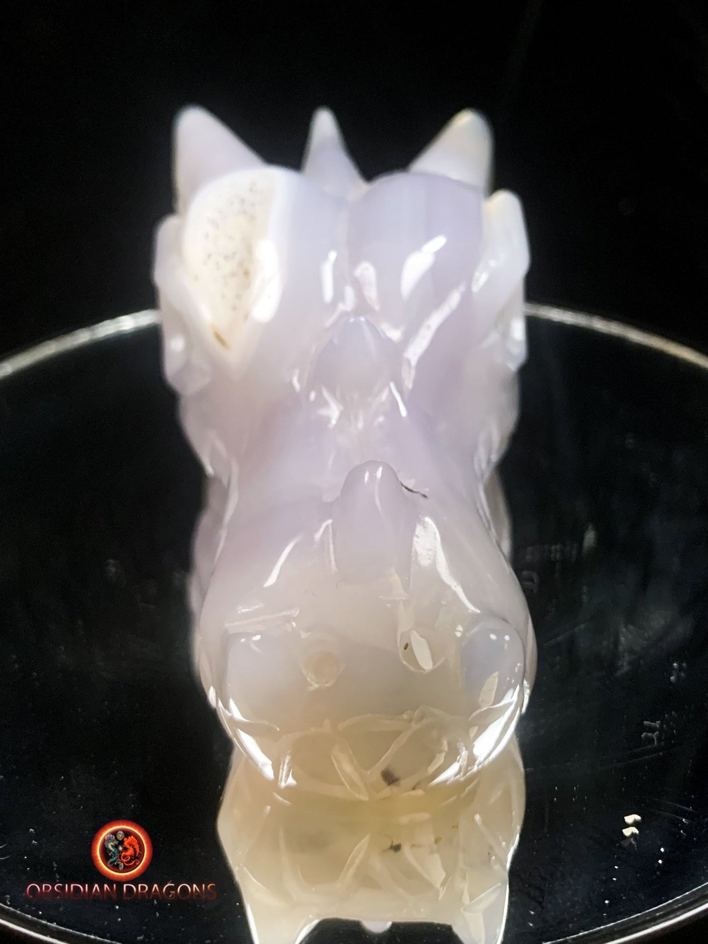 Crâne de dragon unique sculpté dans une géode de quartz | obsidian dragons