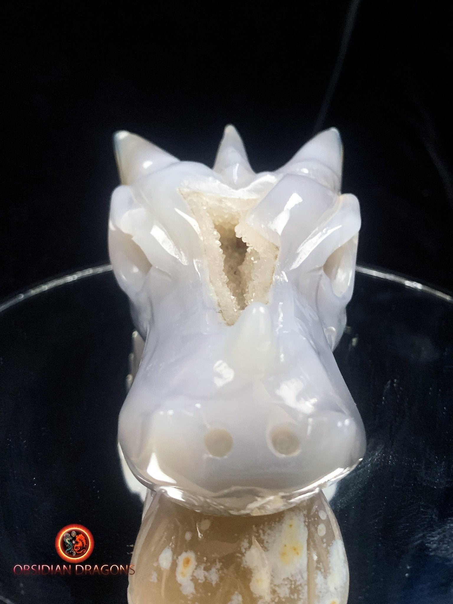 Crâne de dragon- Geode de quartz- méditation - obsidian dragons
