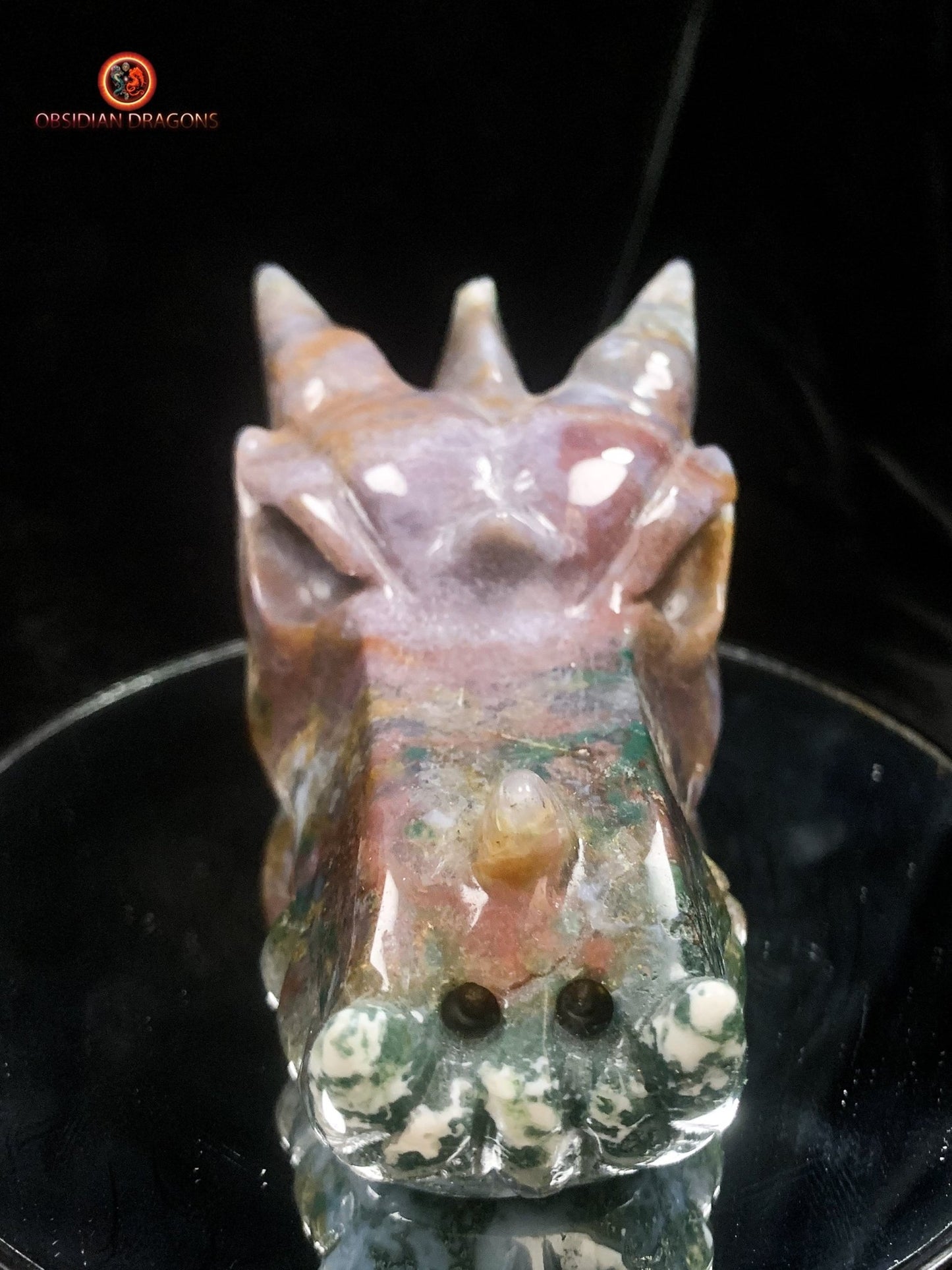 Crâne de dragon en agate mousse | obsidian dragons