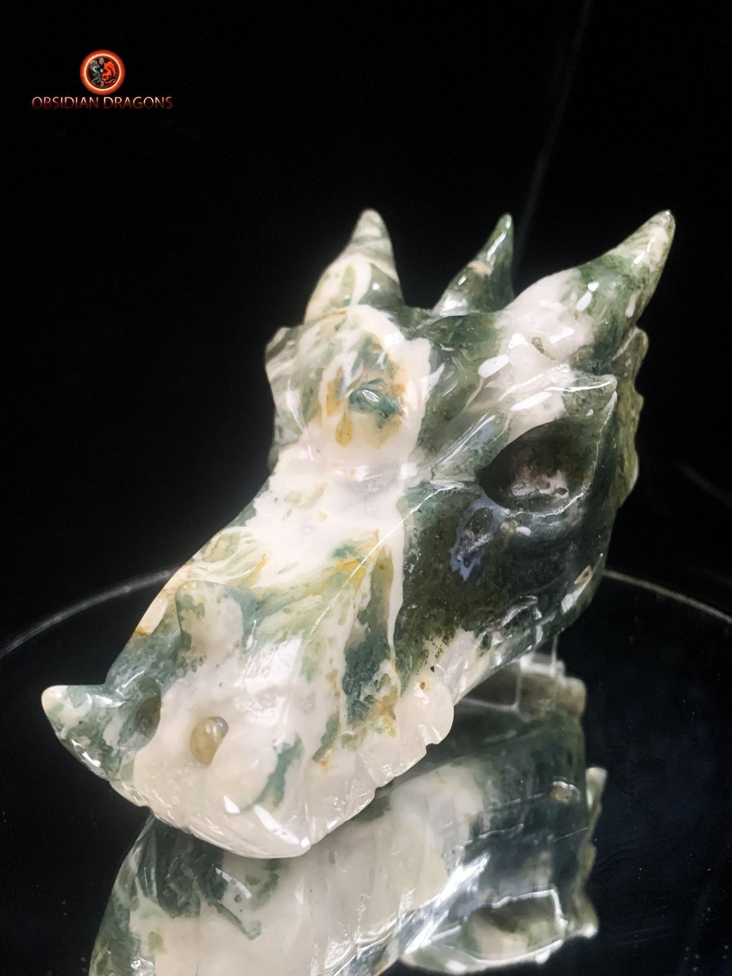 Crâne de dragon- Agate mousse- Artisanal | obsidian dragons