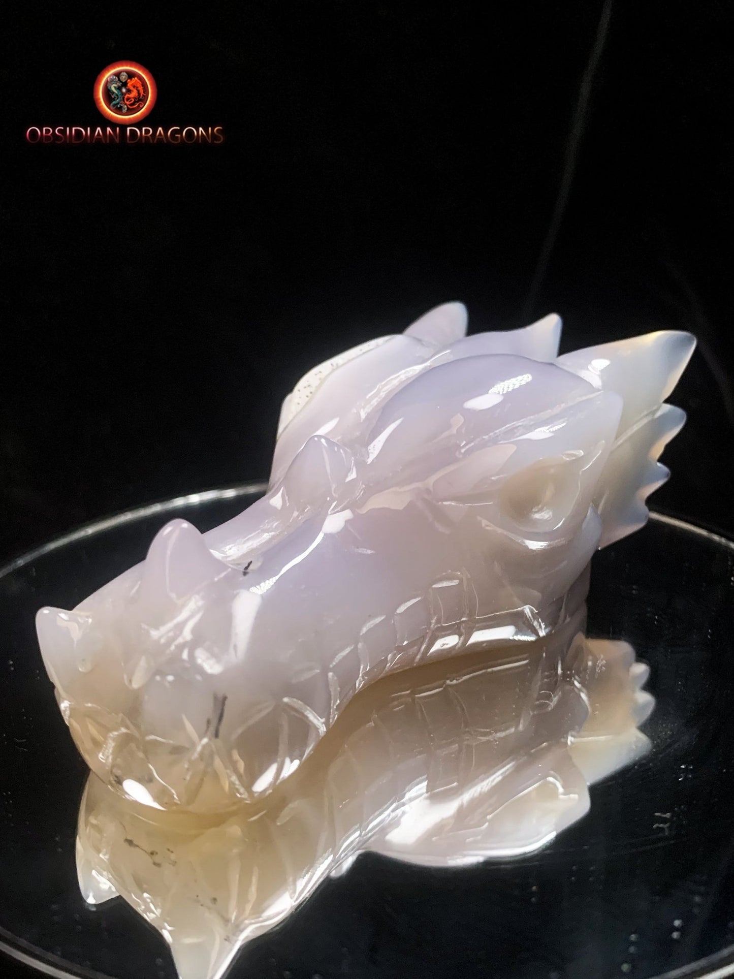 Crâne de dragon unique sculpté dans une géode de quartz | obsidian dragons