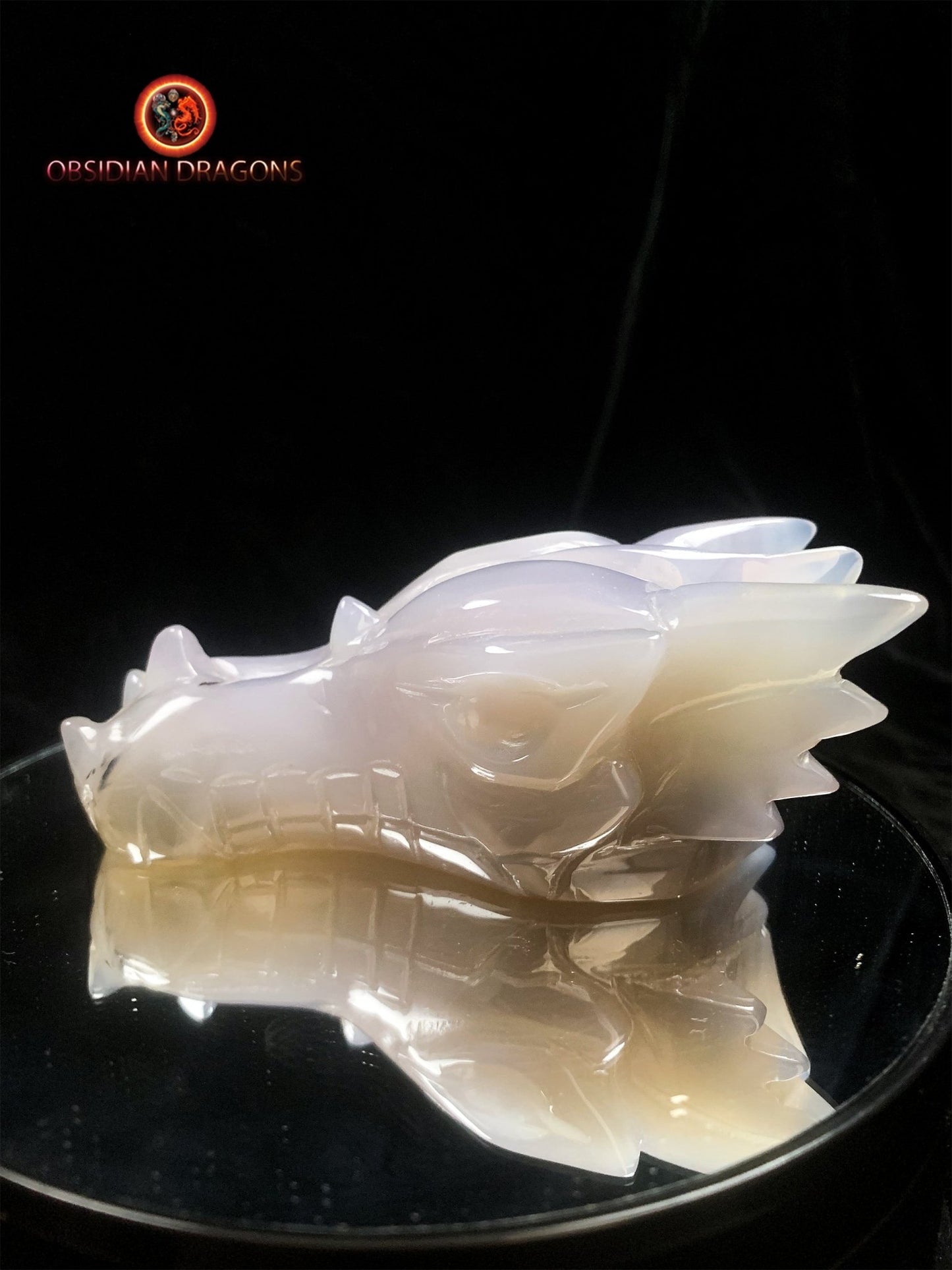 Crâne de dragon unique sculpté dans une géode de quartz | obsidian dragons