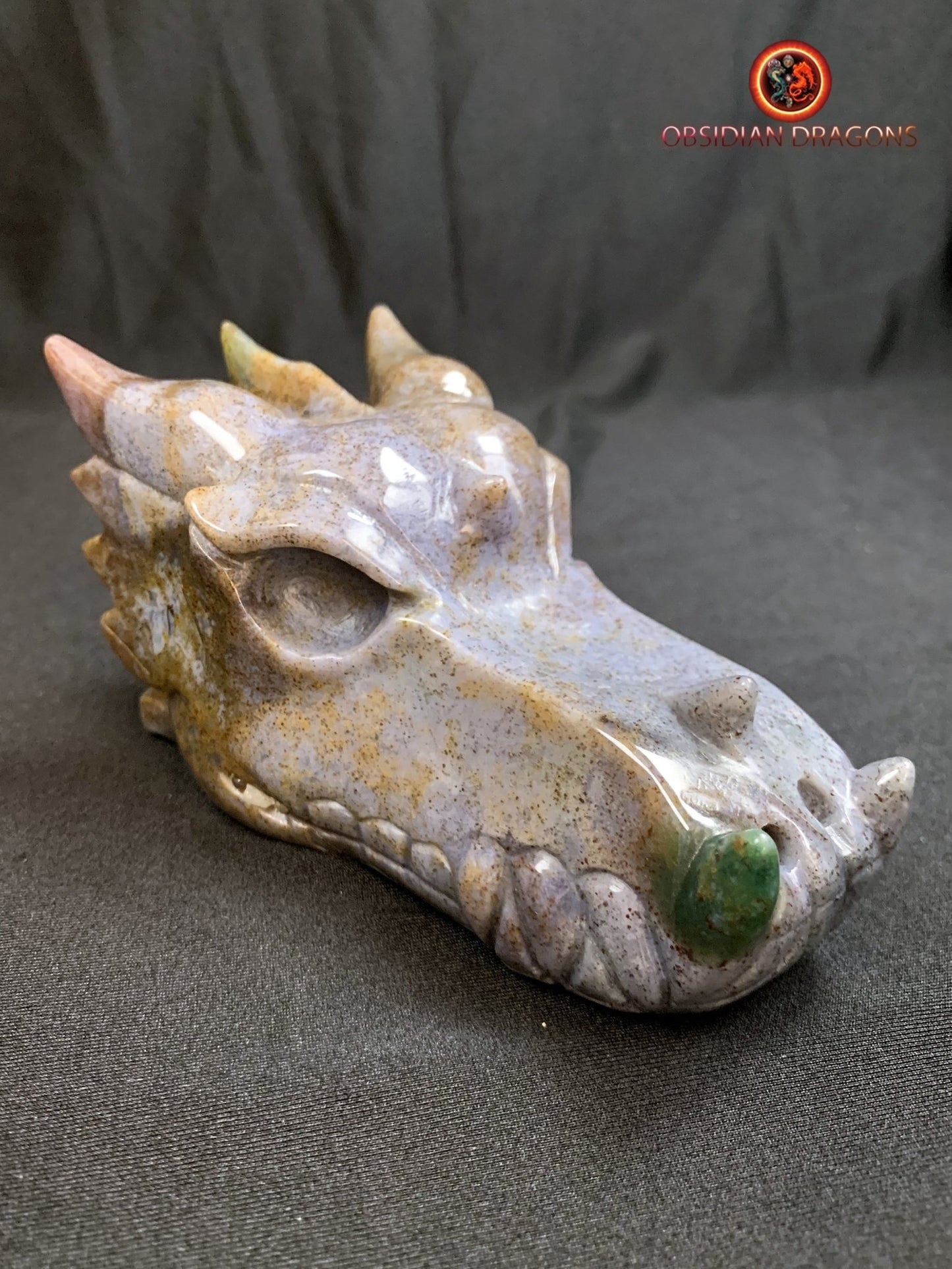 CRÂNE DE DRAGON- ARTISANAL- AGATE MOUSSE-UNIQUE