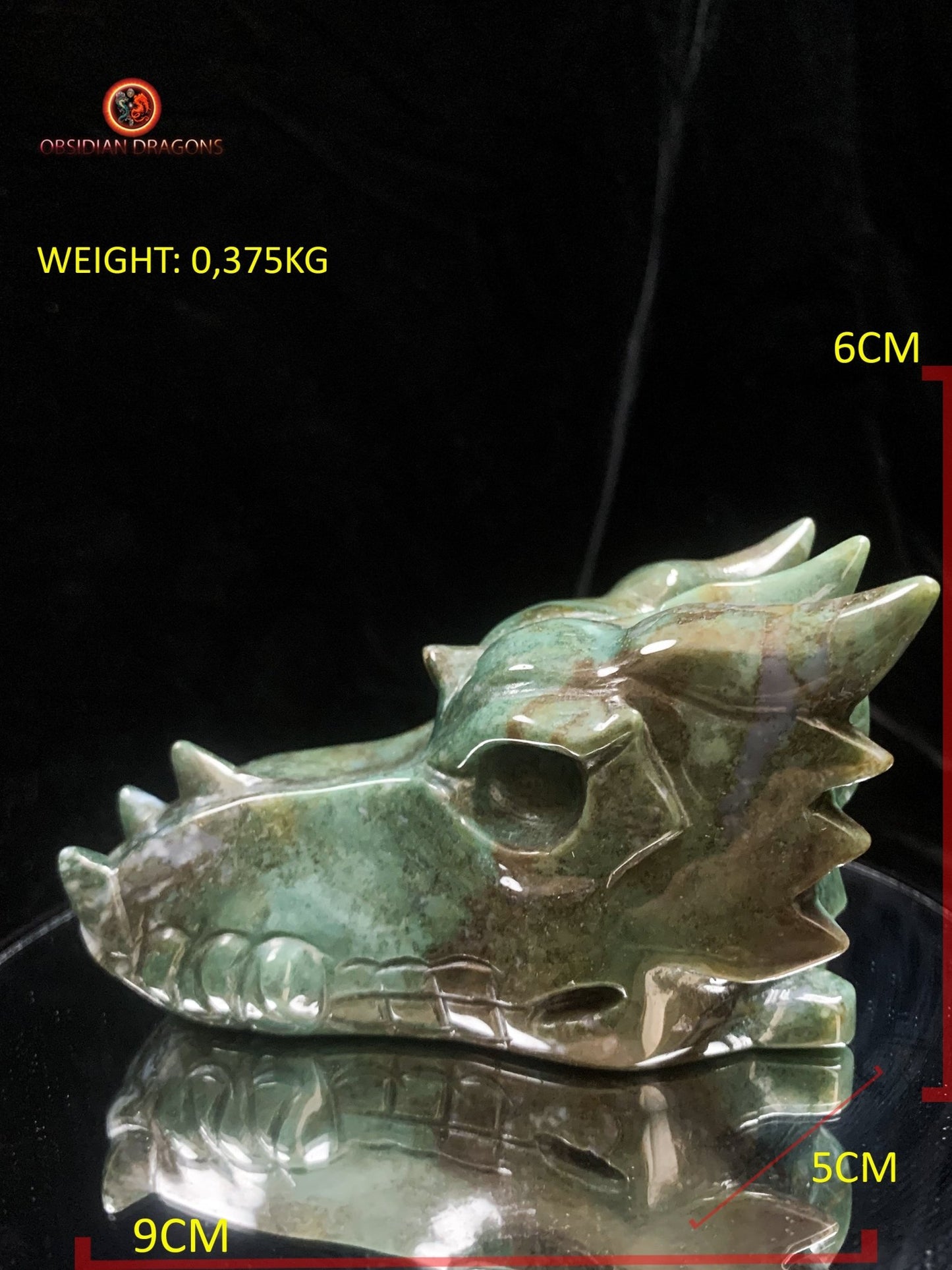 Crâne de dragon sculpté en agate mousse- naturel | obsidian dragons