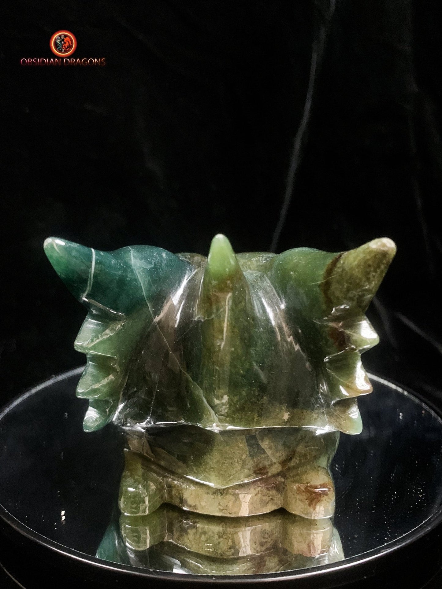 Grand crâne de dragon sculpté en agate mousse- Unique | obsidian dragons