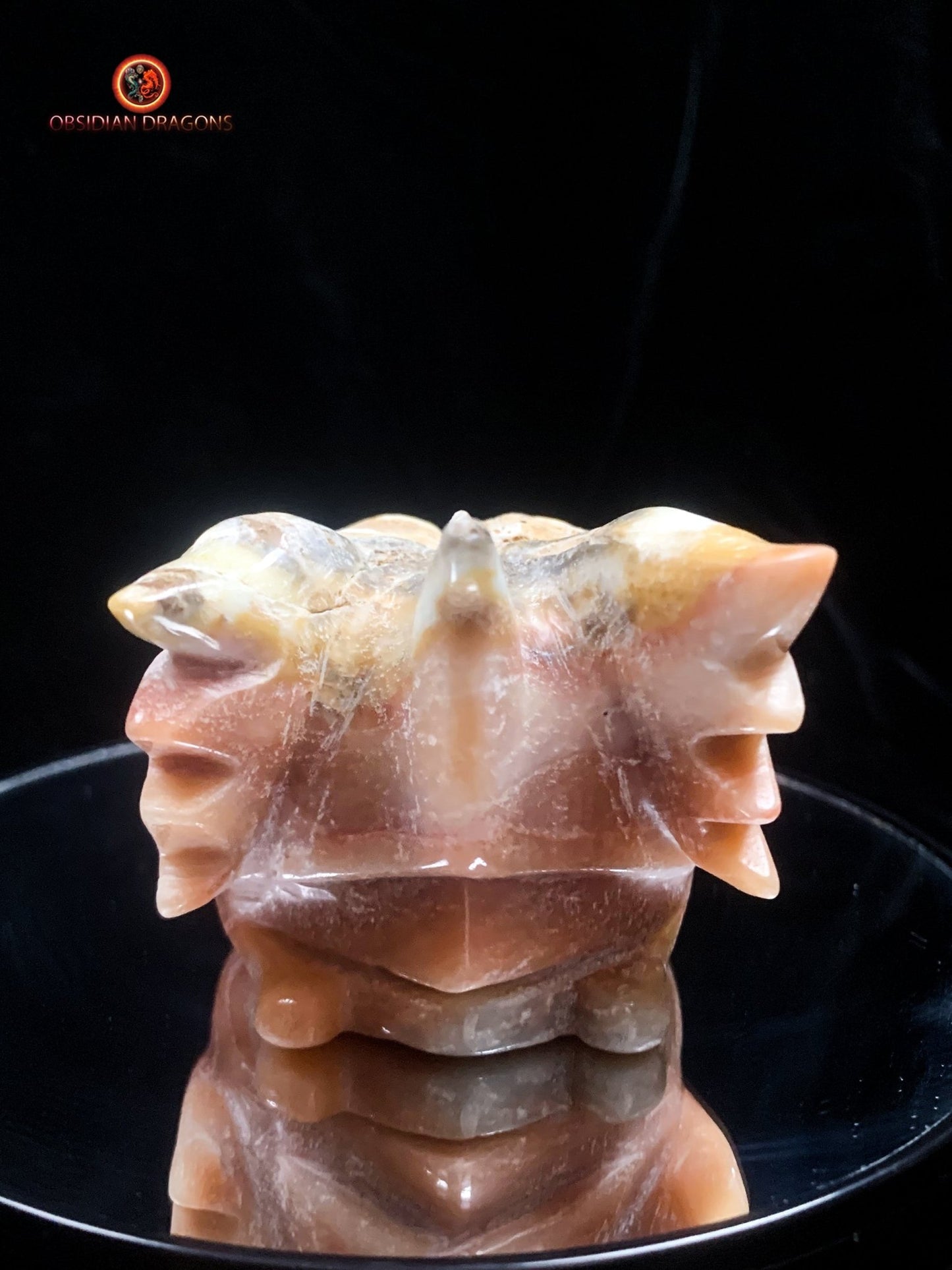 Crâne de dragon en Aragonite- Artisanal | obsidian dragons