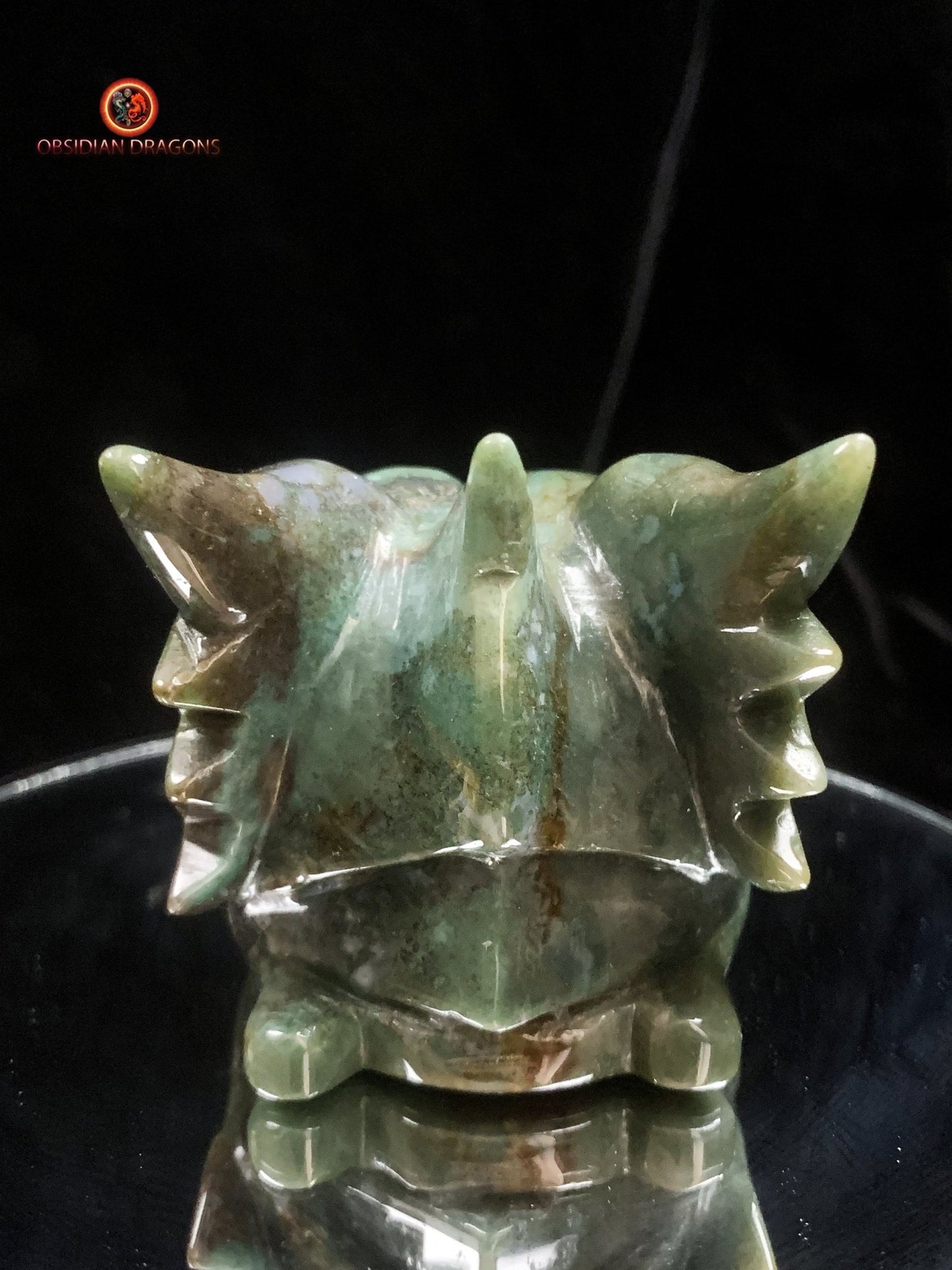 Crâne de dragon sculpté en agate mousse- naturel | obsidian dragons