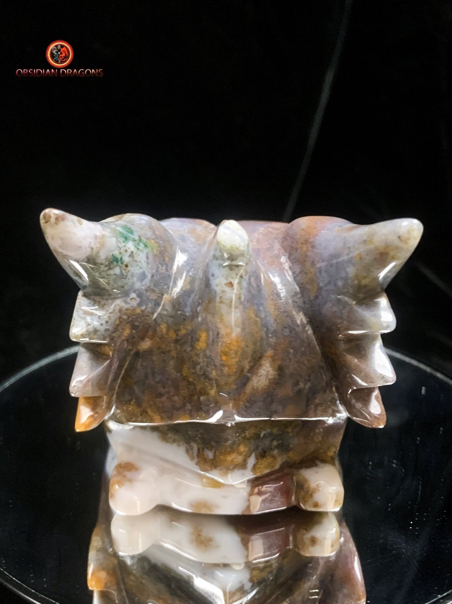 Crâne de dragon en agate mousse | obsidian dragons