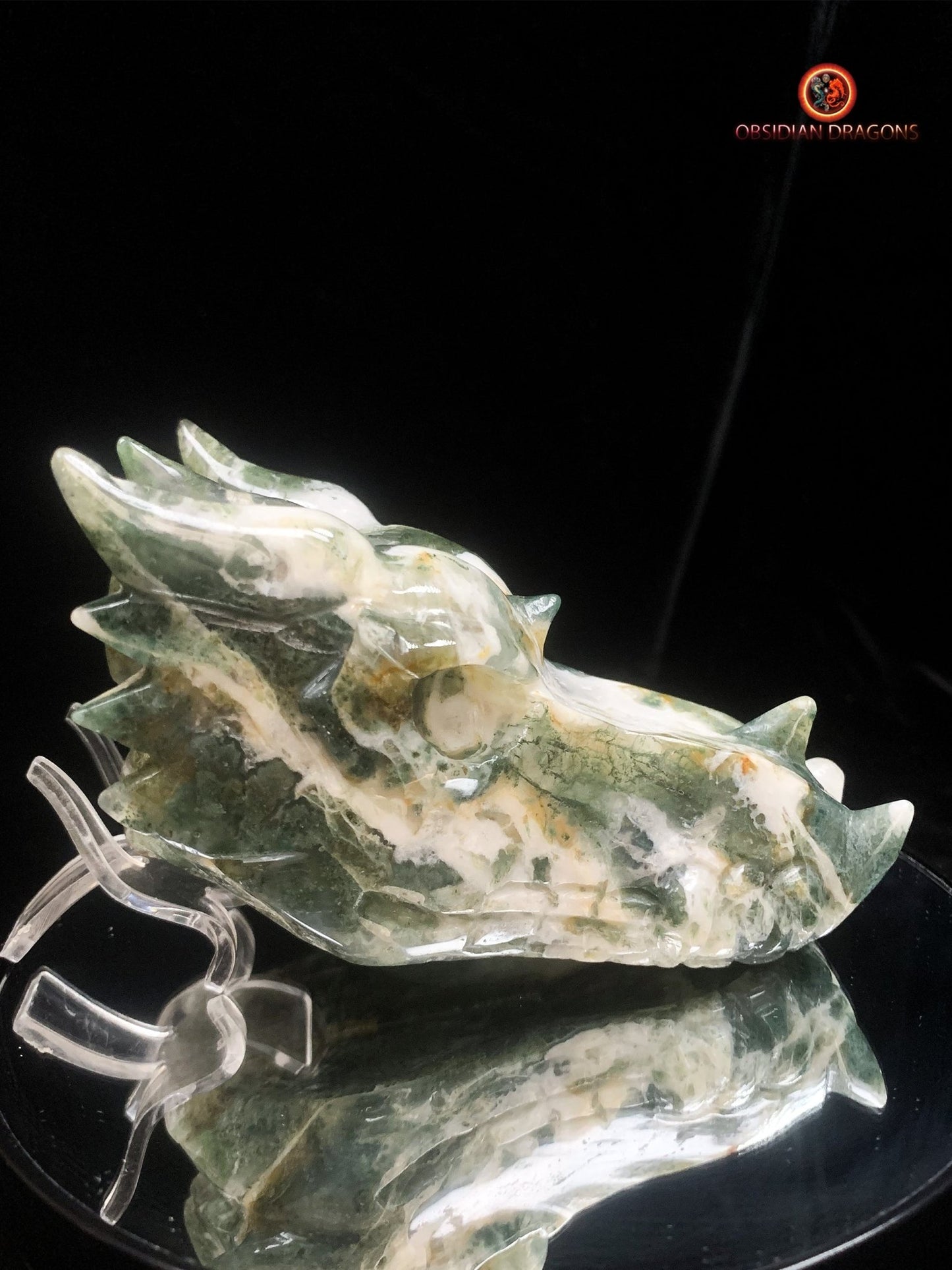 Crâne de dragon- Agate mousse- Artisanal | obsidian dragons