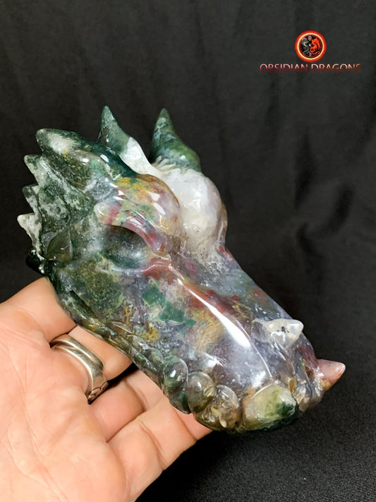 CRÂNE DE DRAGON- ARTISANAL- AGATE MOUSSE-UNIQUE