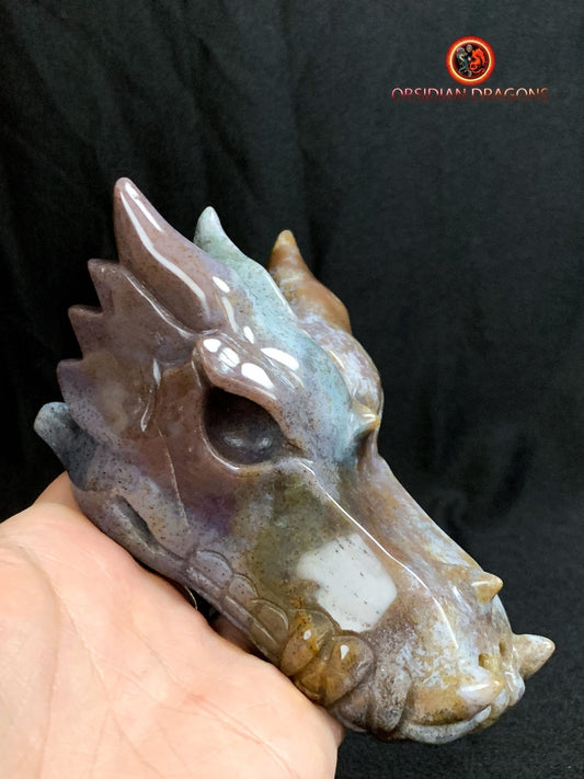 CRÂNE DE DRAGON- ARTISANAL- AGATE MOUSSE-UNIQUE