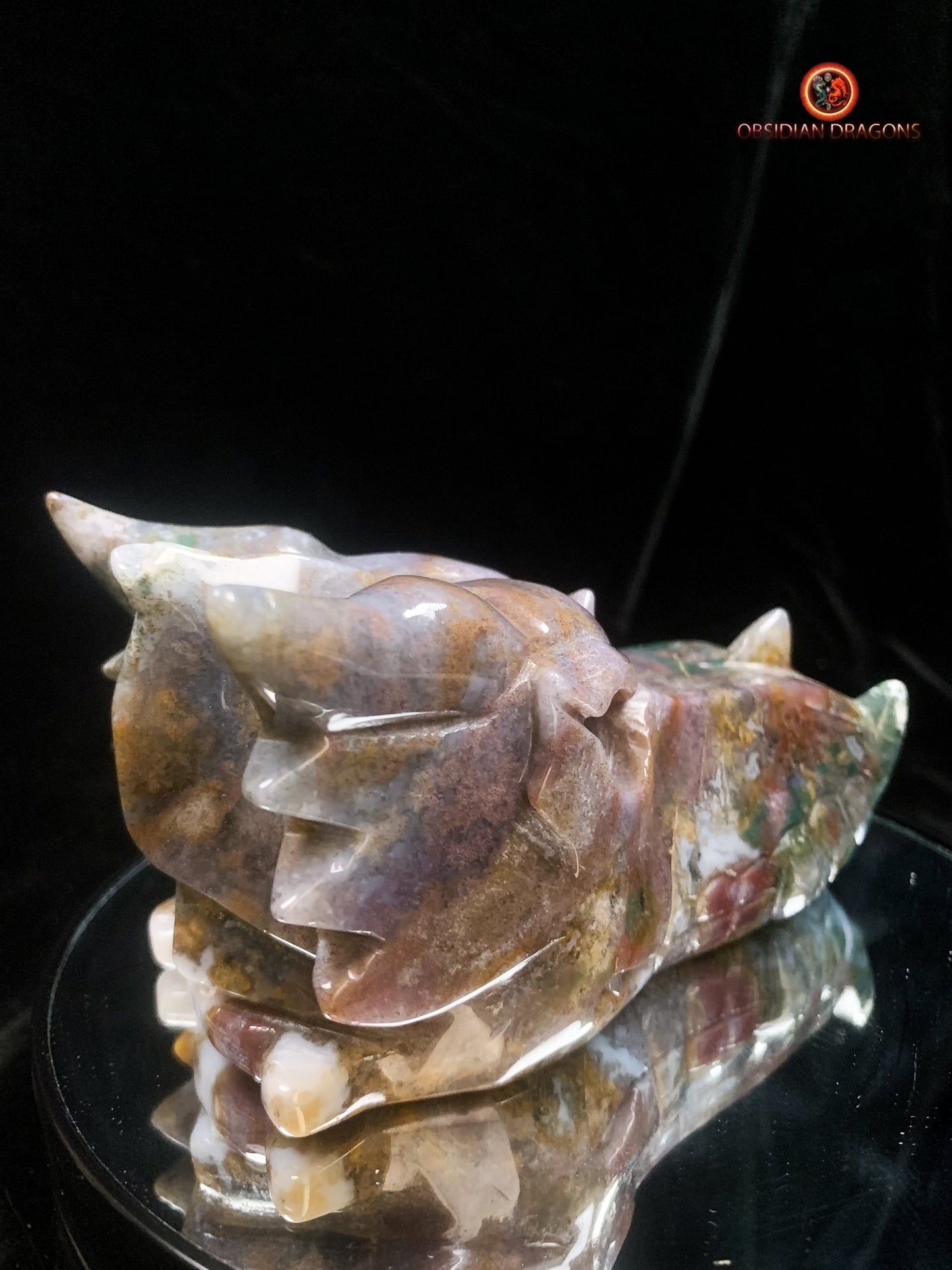 Crâne de dragon en agate mousse | obsidian dragons