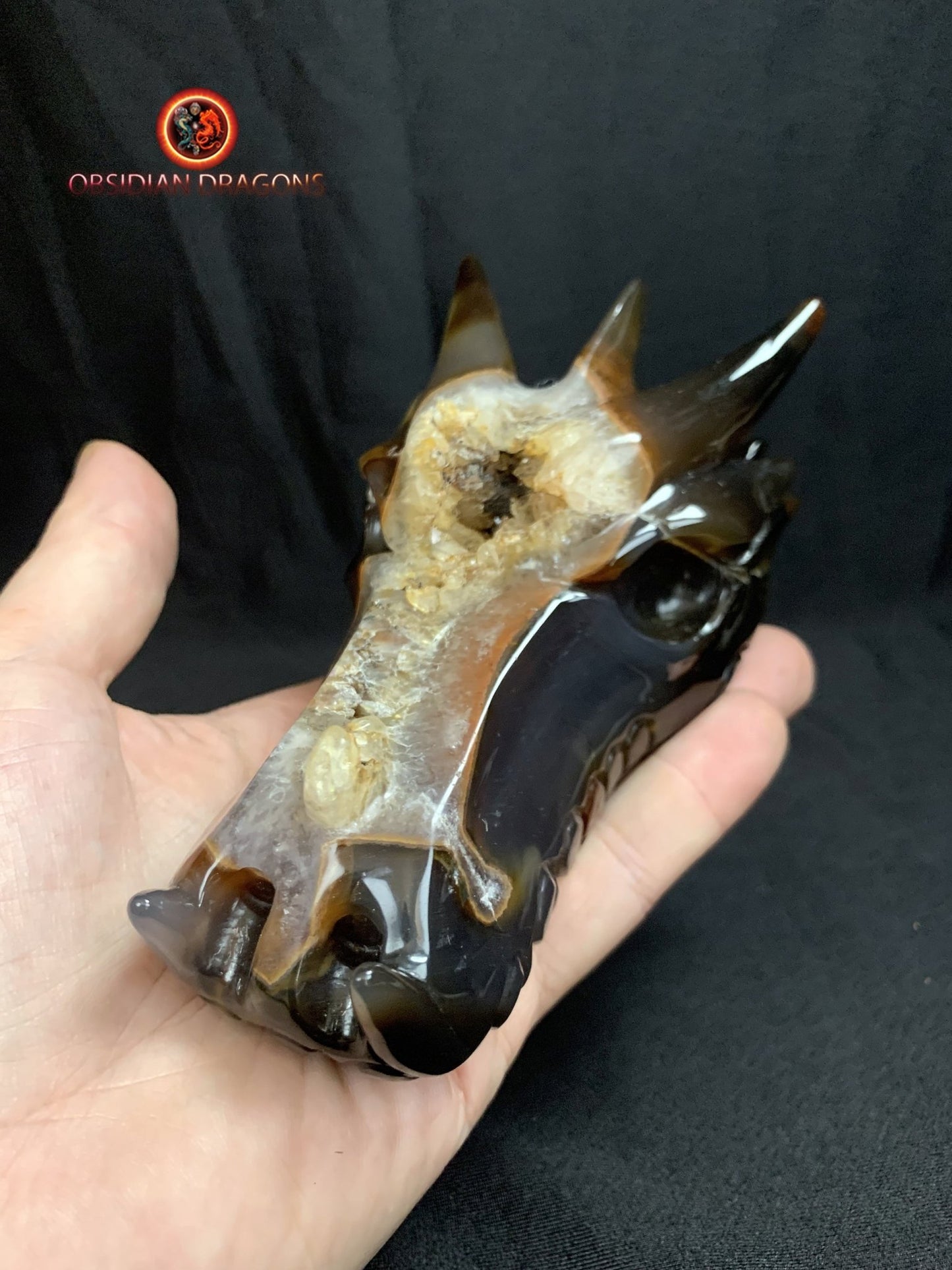 Crâne de dragon- artisanal- géode de quartz