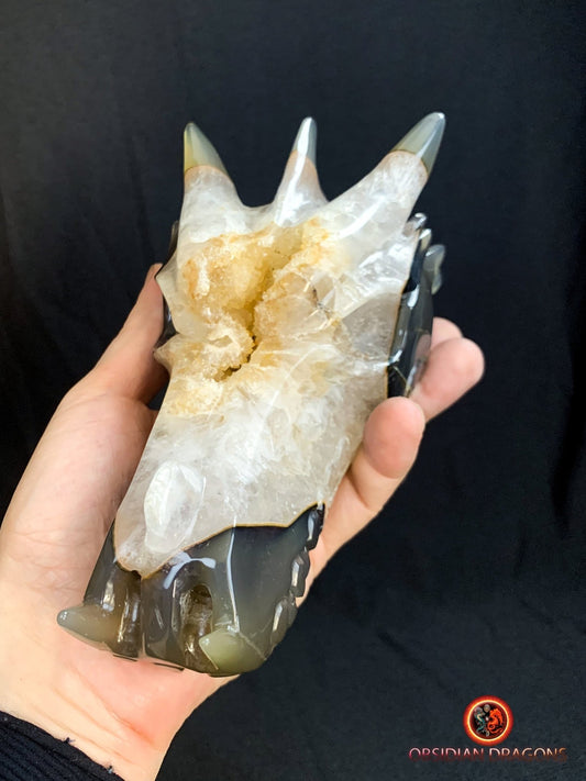 Crâne de dragon- artisanal- géode de quartz