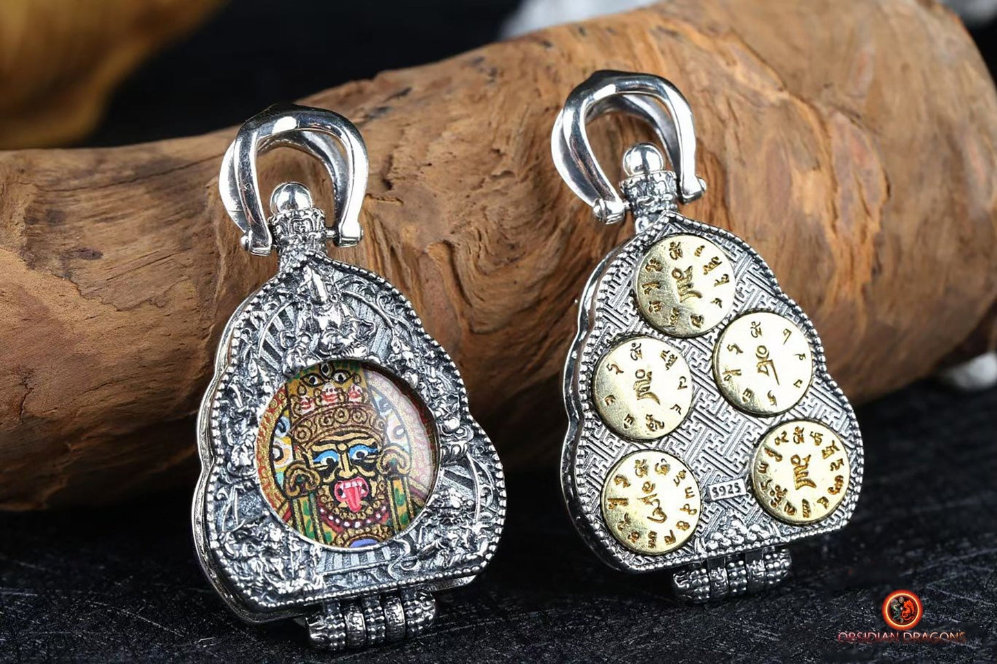 Ghau Tibétain- Tangka artisanal- Zakiram- Mantras de richesses | obsidian dragons