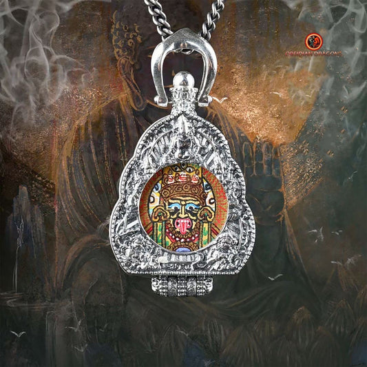 Ghau Tibétain- Tangka artisanal- Zakiram- Mantras de richesses | obsidian dragons