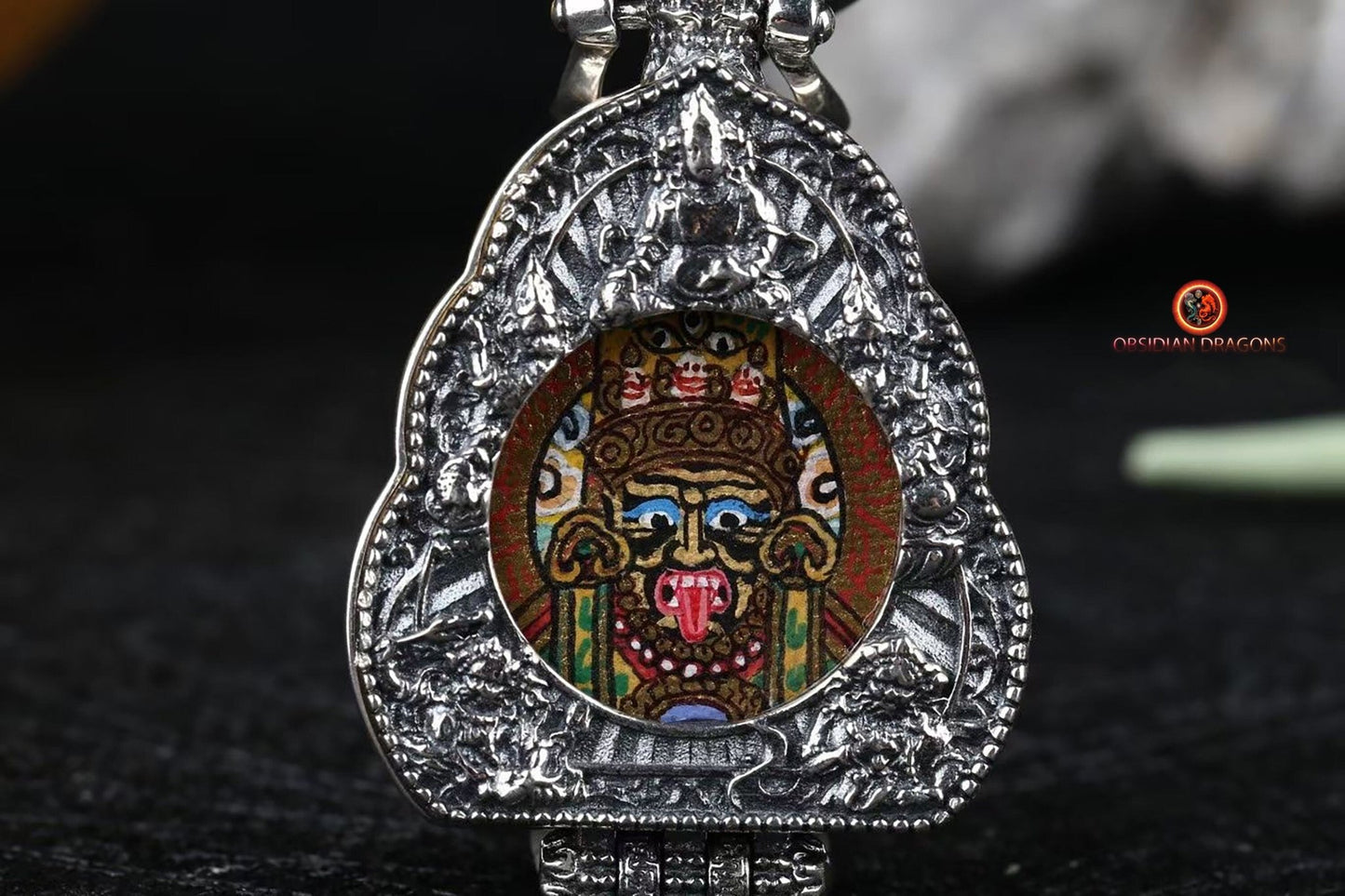 Ghau Tibétain- Tangka artisanal- Zakiram- Mantras de richesses | obsidian dragons