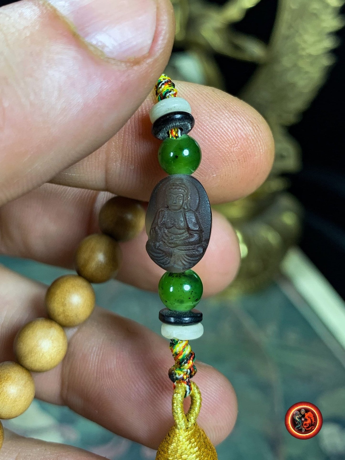 Mala en santal de haute qualité- Pendentif Cherenzi artisanal | obsidian dragons