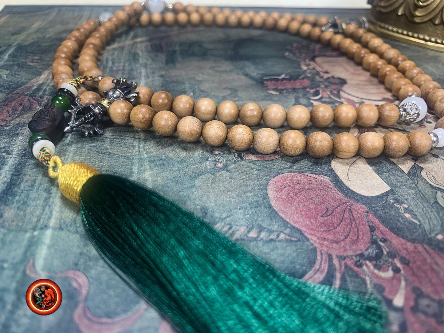 Mala en santal de haute qualité- Pendentif Cherenzi artisanal | obsidian dragons