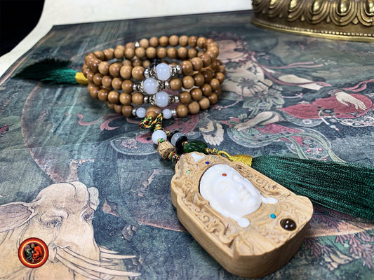 Mala en santal de haute qualité- Pendentif Cherenzi artisanal | obsidian dragons