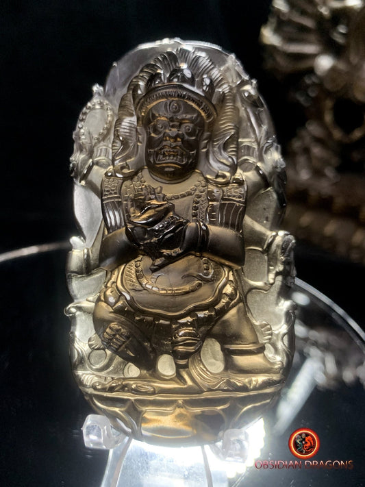 Pierre votive bouddhiste- Mahakala- Quartz fumé- Rare | obsidian dragons