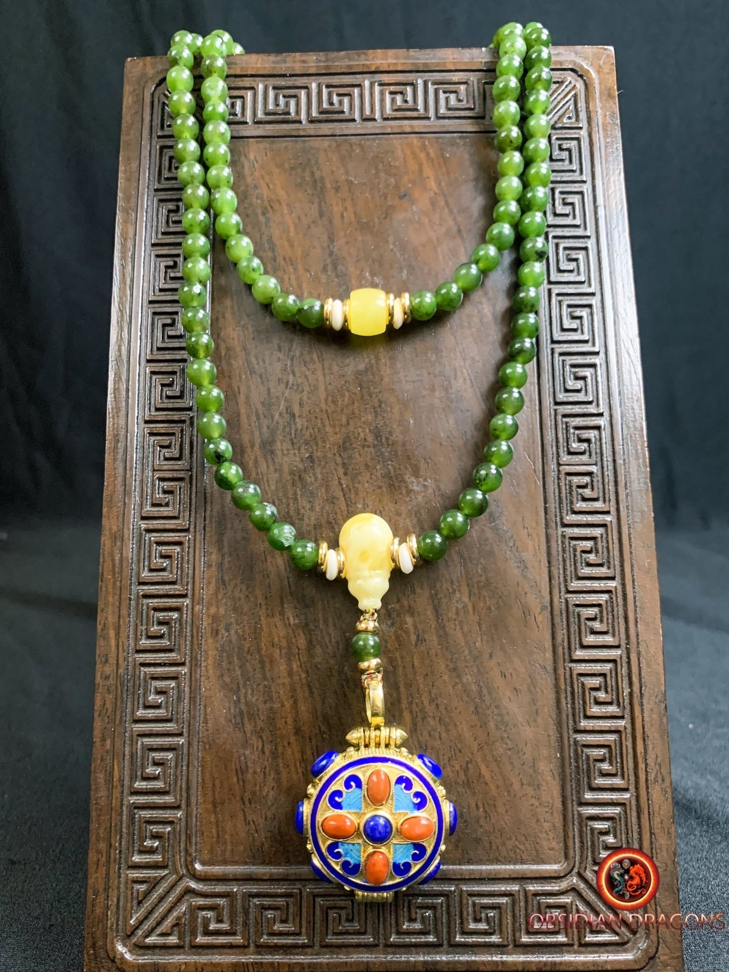Mala en Jade vert- reliquaire bouddhiste