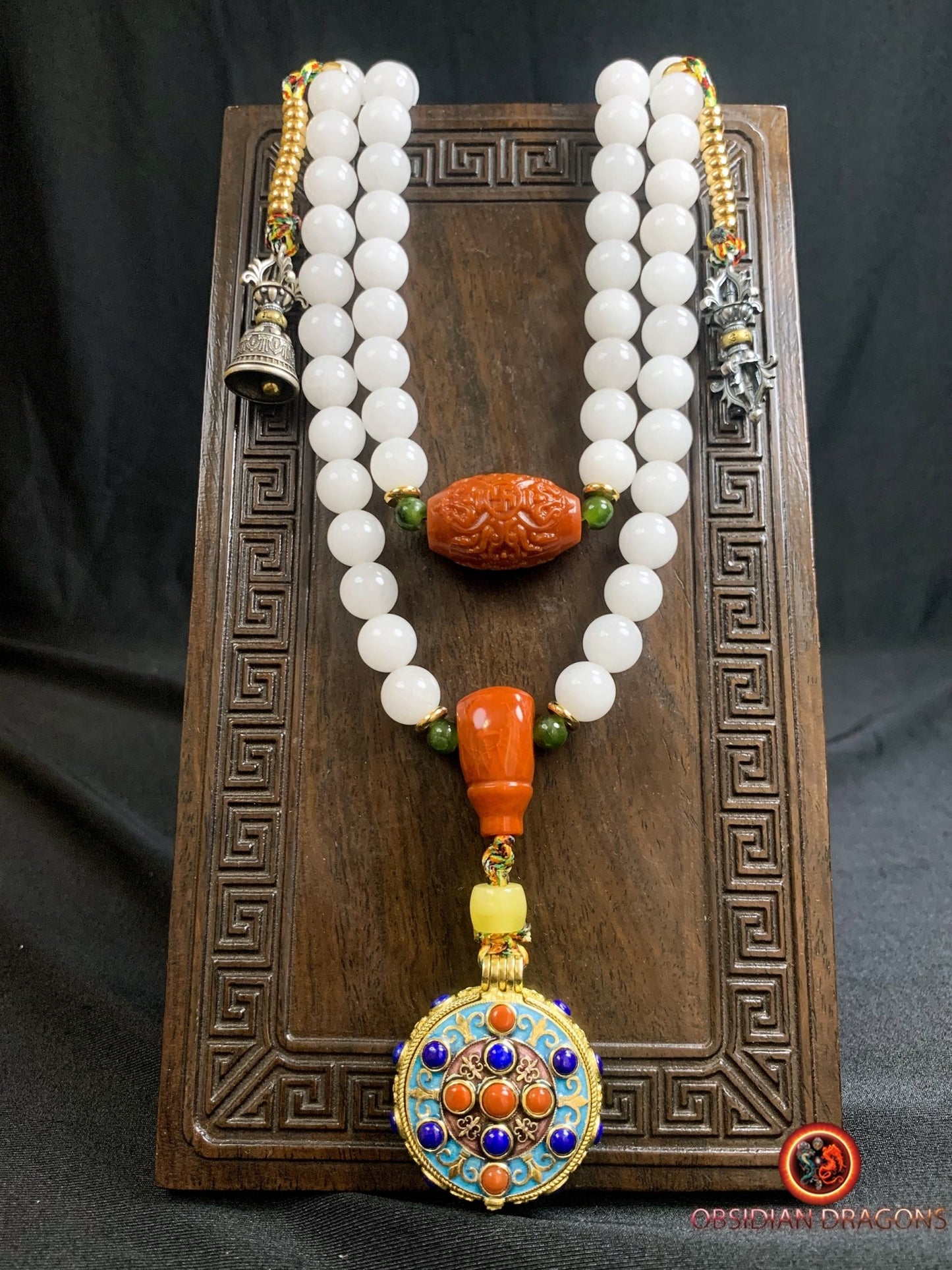 mala en jade blanc- ambre- agate nan hong