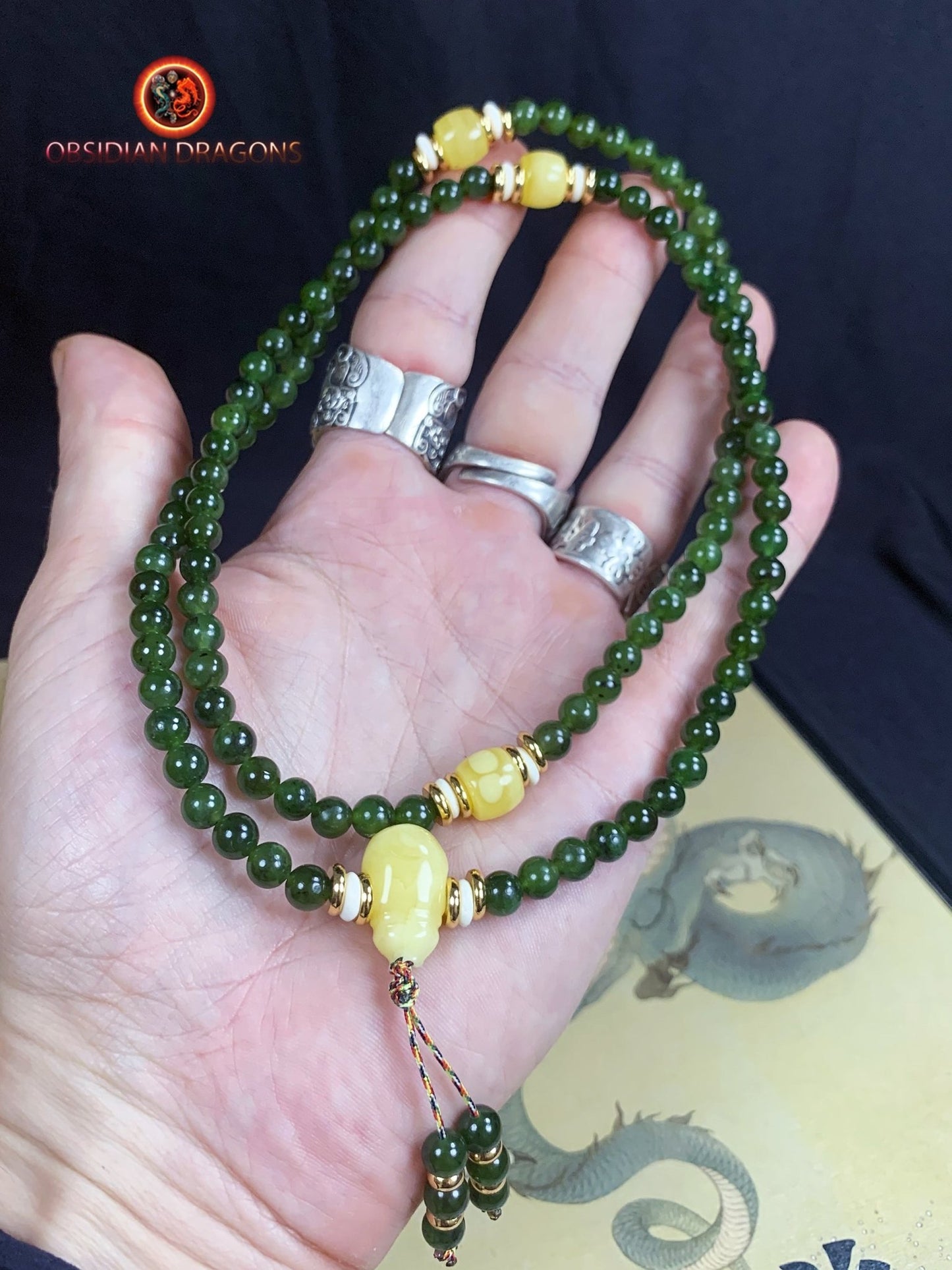 Mala en Jade vert et ambre
