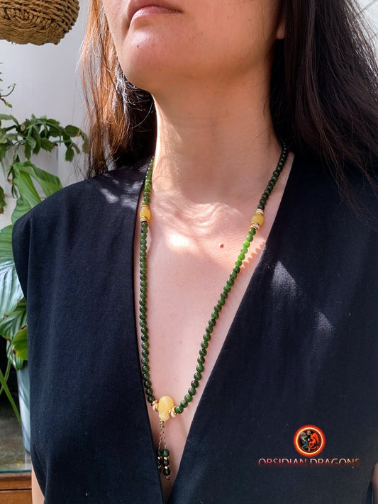 Mala en Jade vert et ambre
