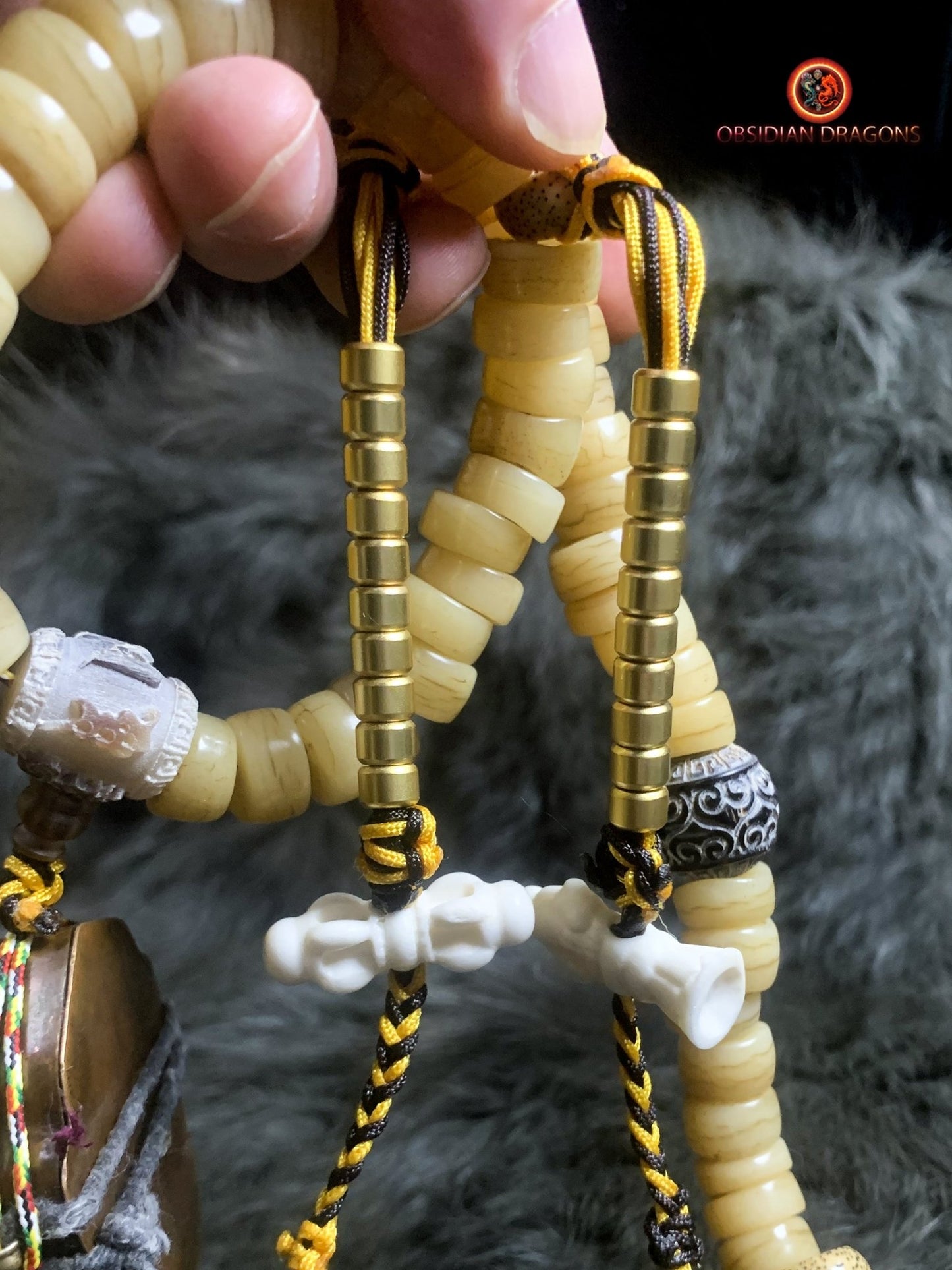 Mala tibétain en os- traditionnel- Ghau ancien
