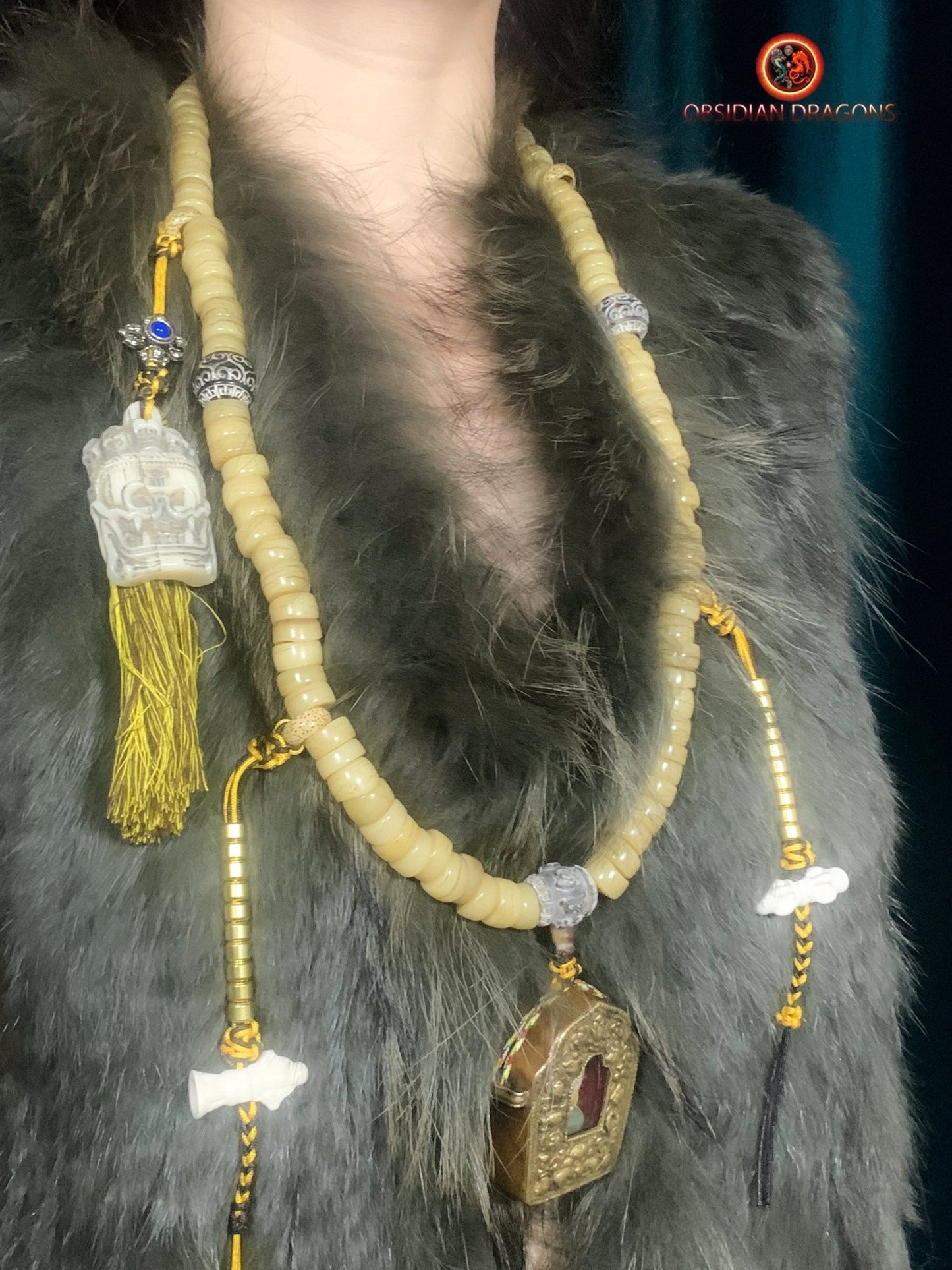 Mala tibétain en os- traditionnel- Ghau ancien