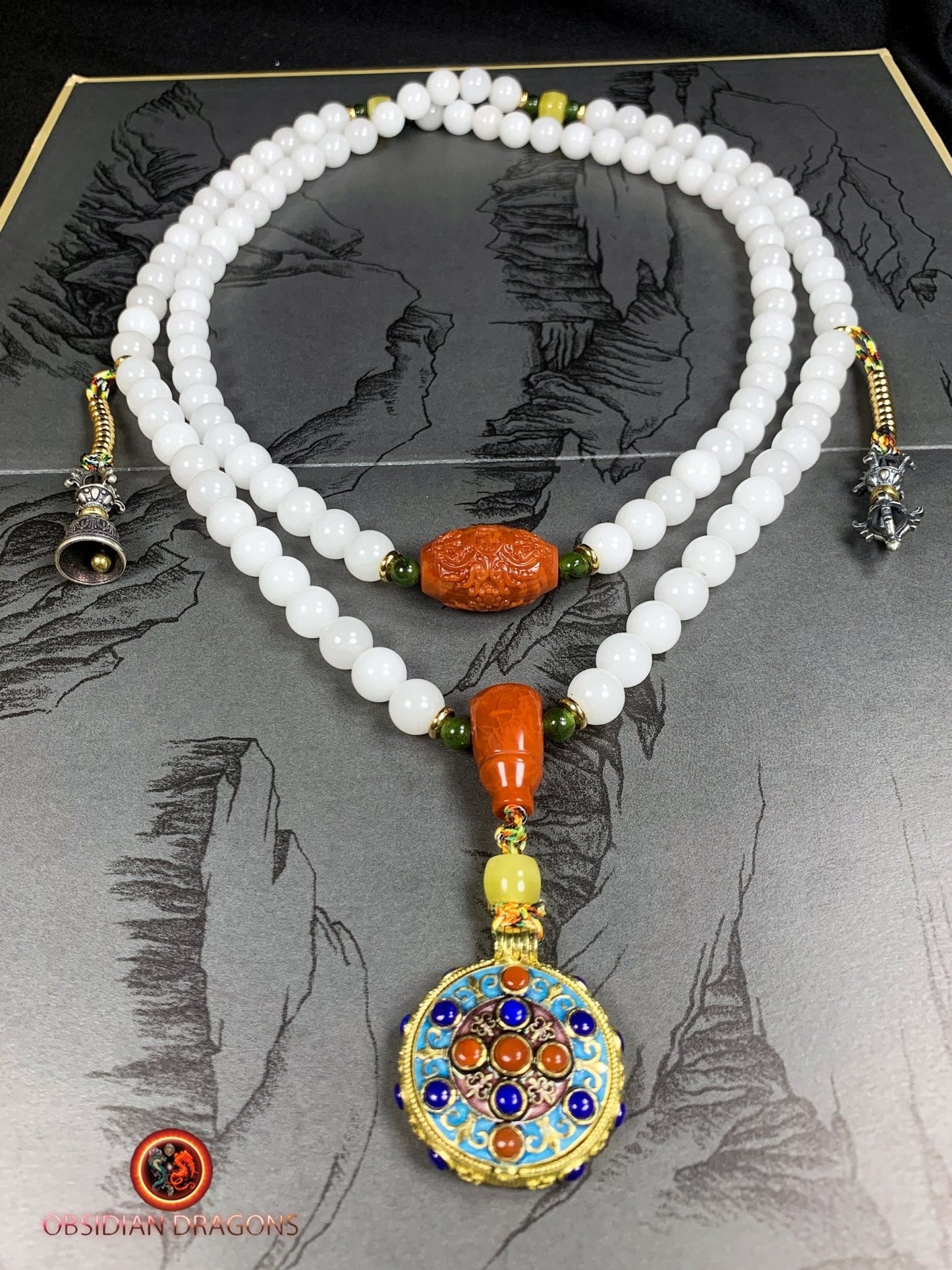 mala en jade blanc- ambre- agate nan hong