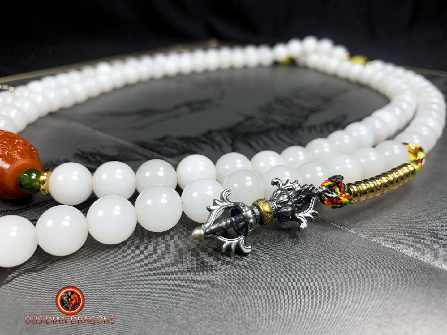 mala en jade blanc- ambre- agate nan hong