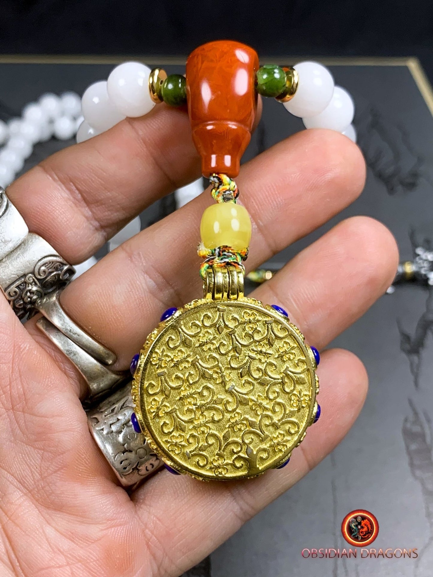 mala en jade blanc- ambre- agate nan hong