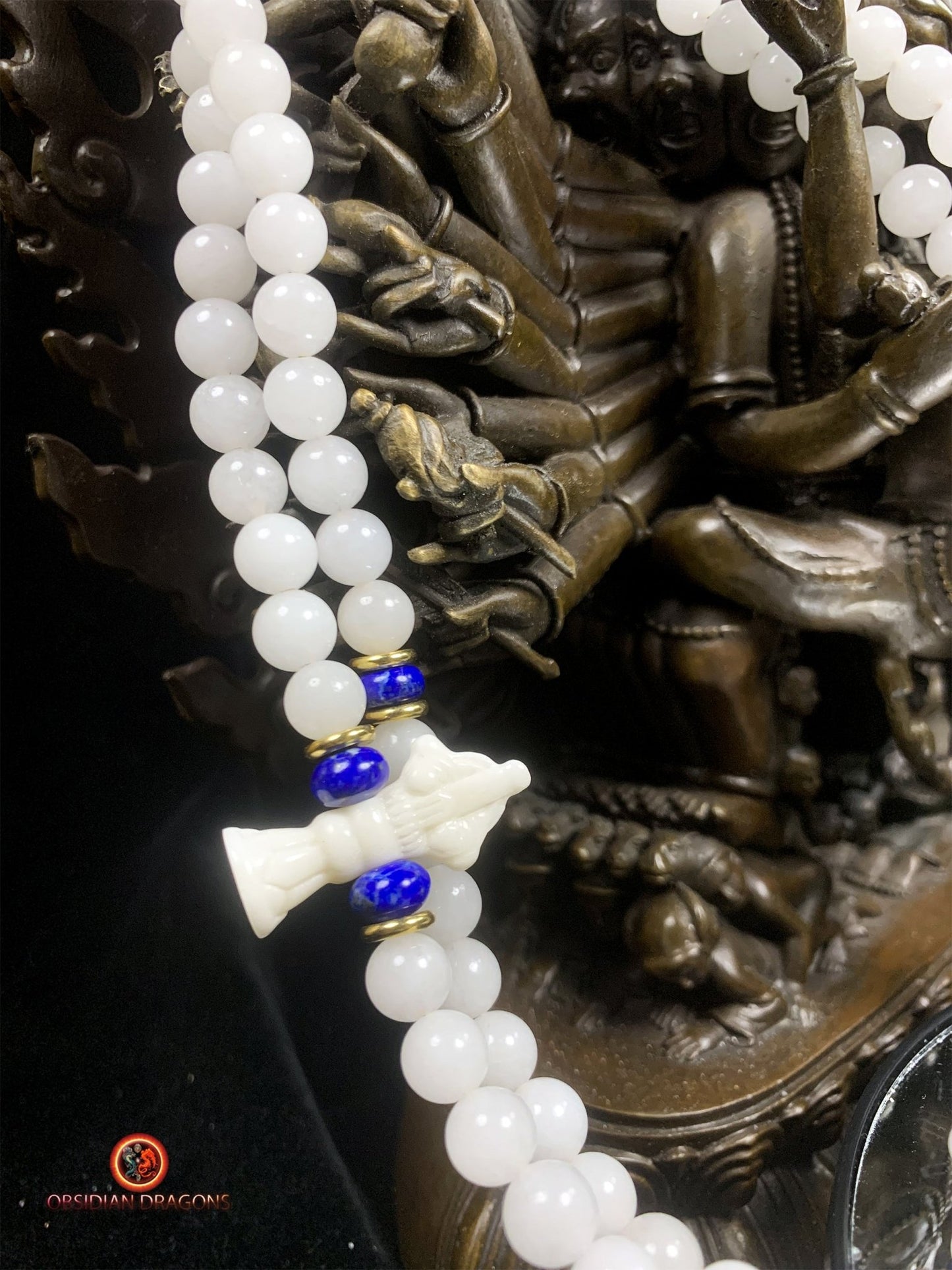 Mala en jade blanc et lapis lazuli- artisanal | obsidian dragons
