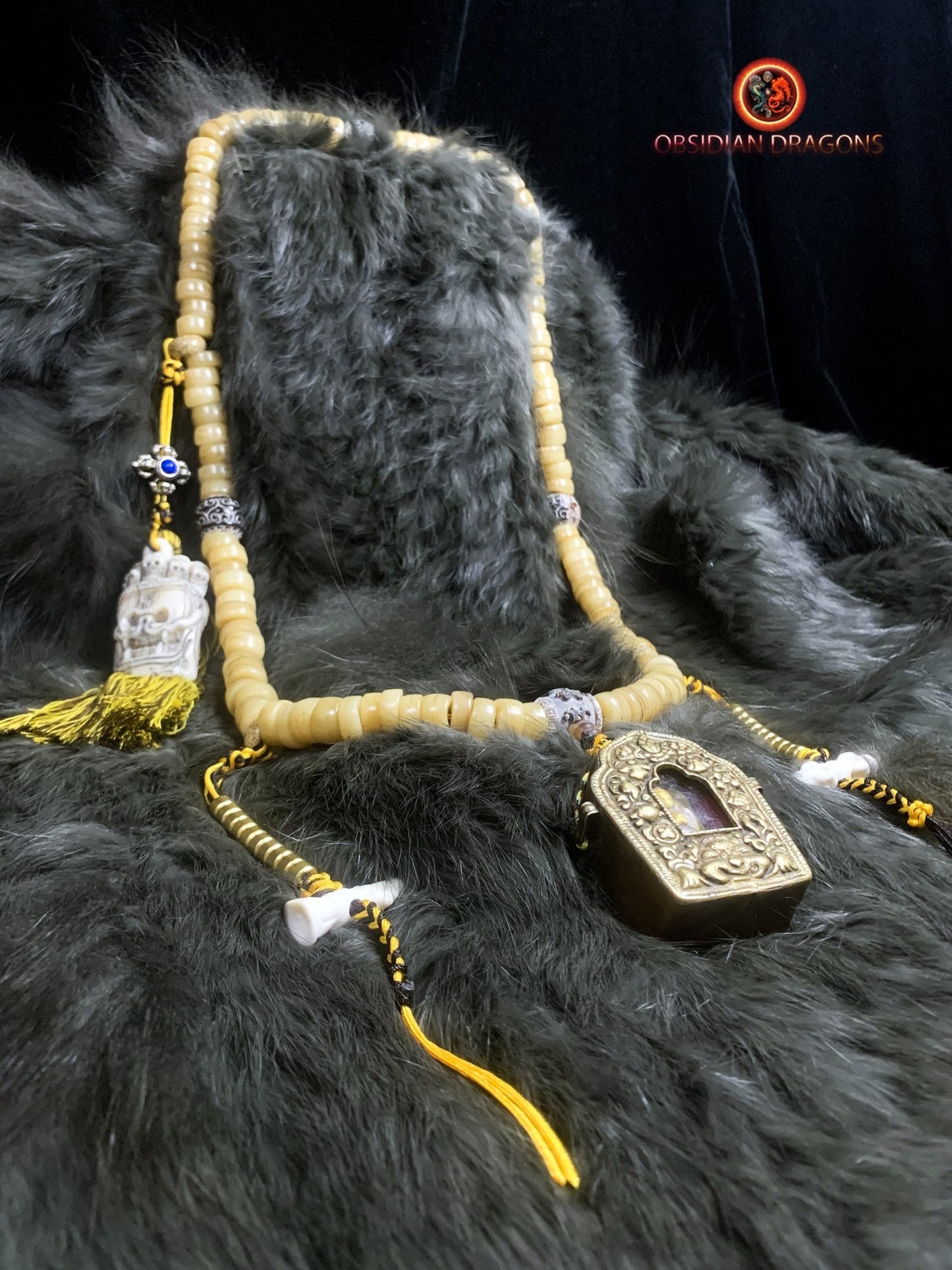 Mala tibétain en os- traditionnel- Ghau ancien