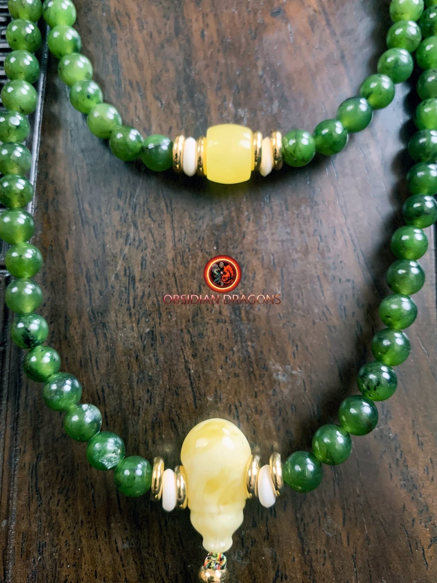 Mala en Jade vert- reliquaire bouddhiste