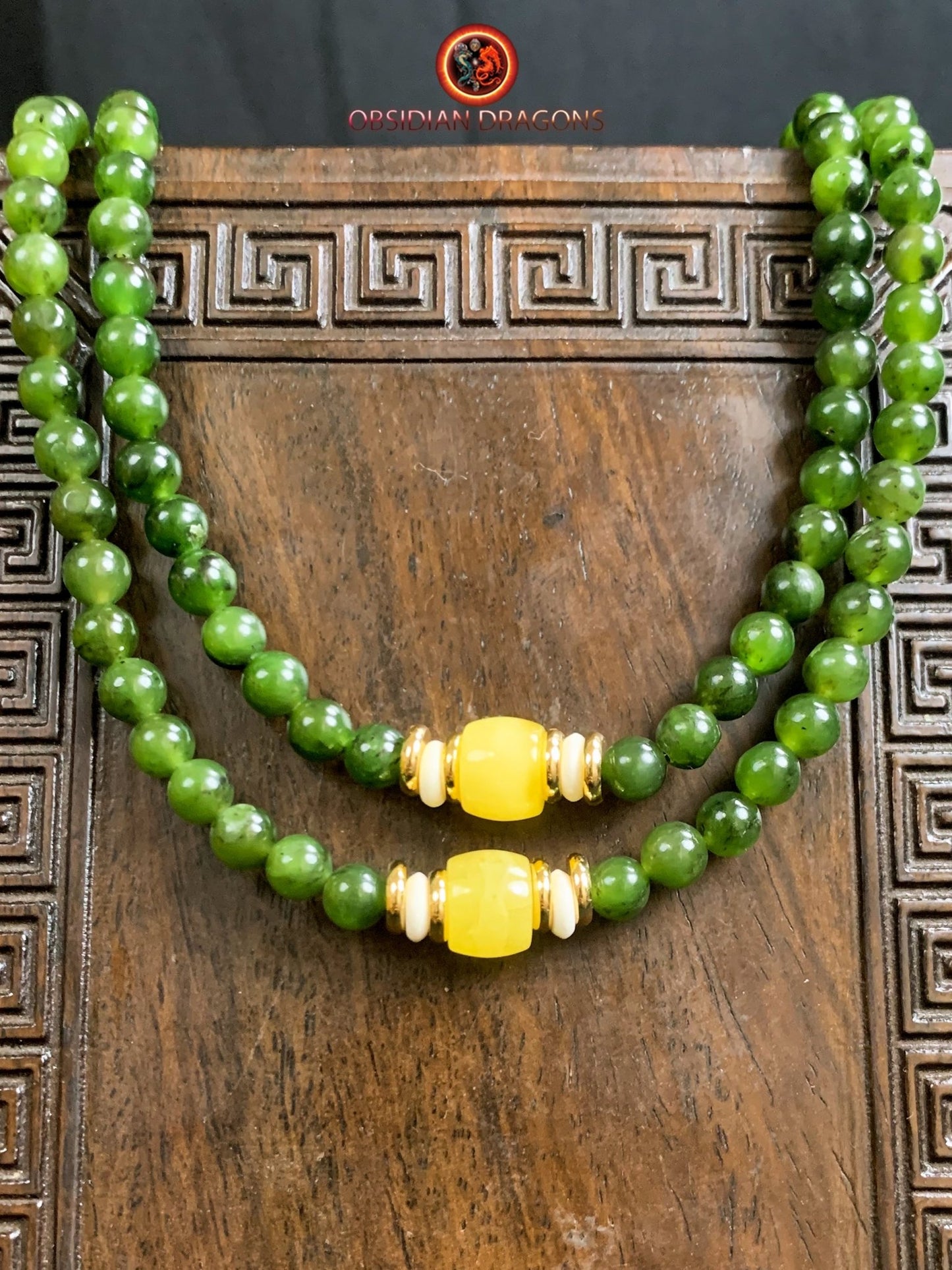 Mala en Jade vert et ambre