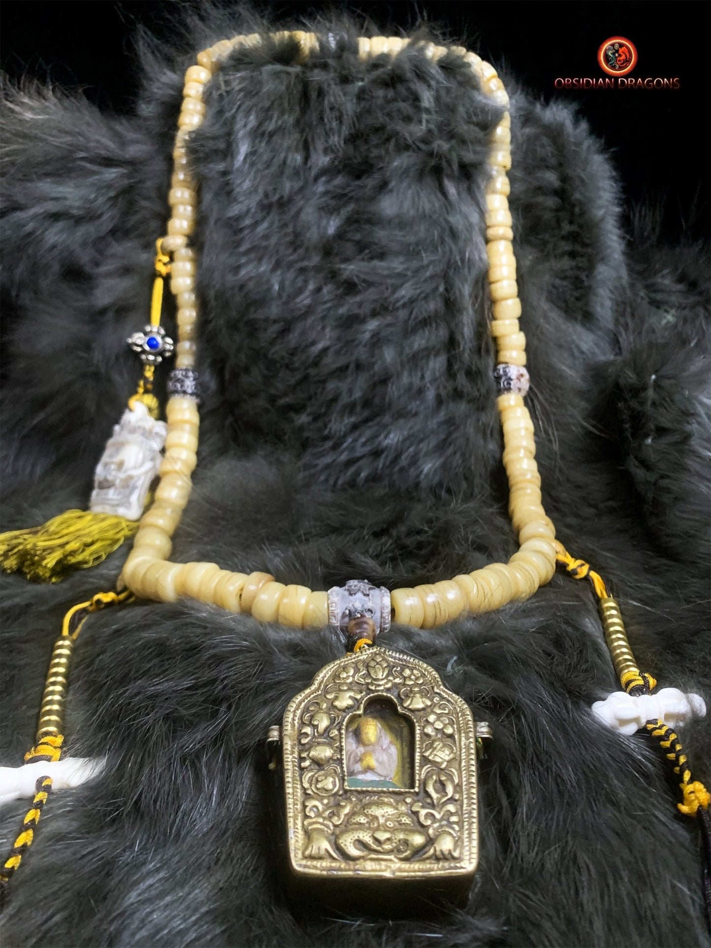 Mala tibétain en os- traditionnel- Ghau ancien