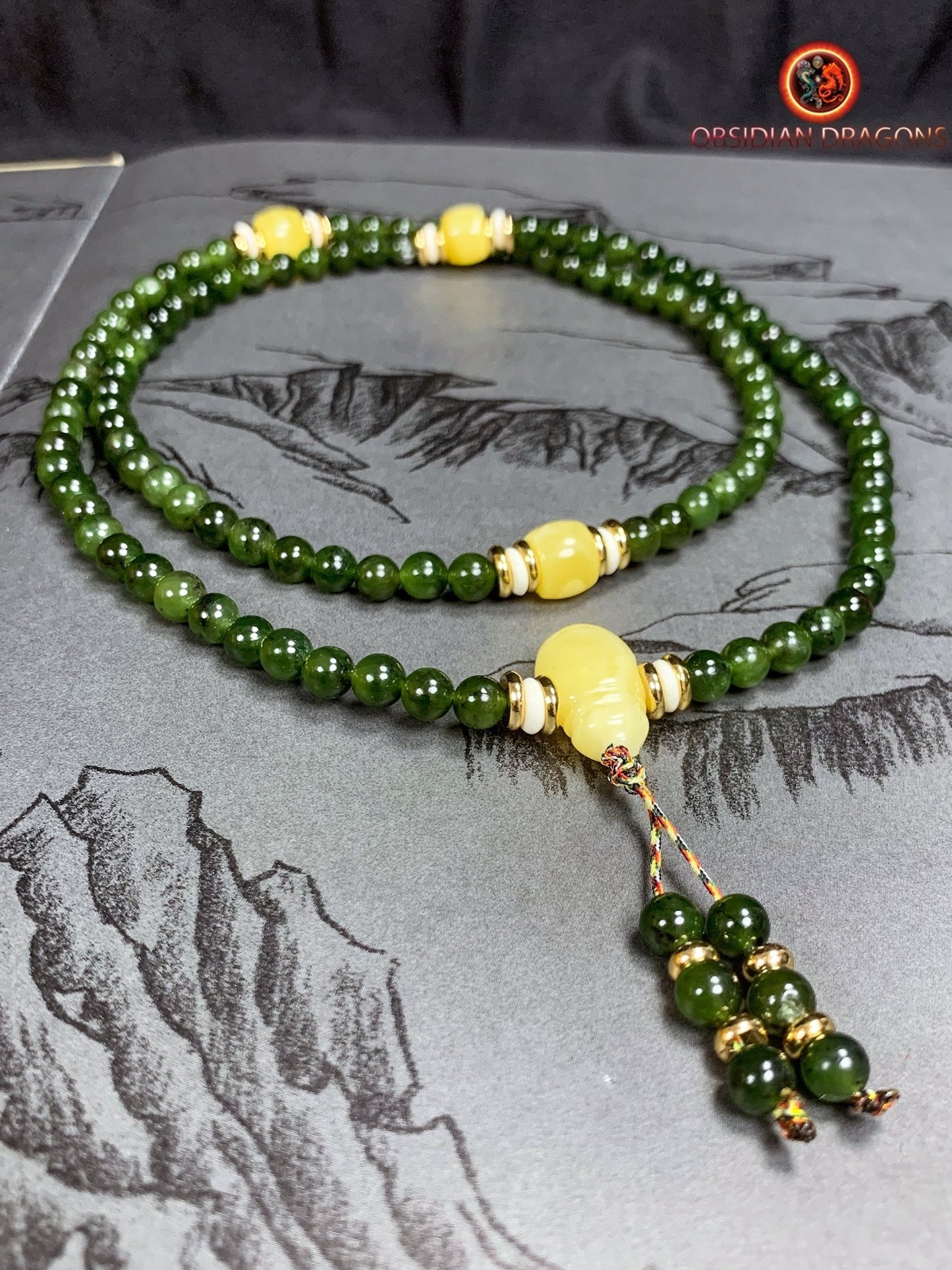 Mala en Jade vert et ambre