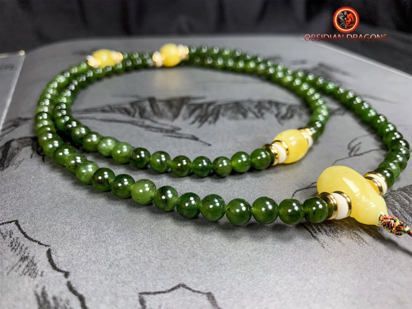 Mala en Jade vert et ambre