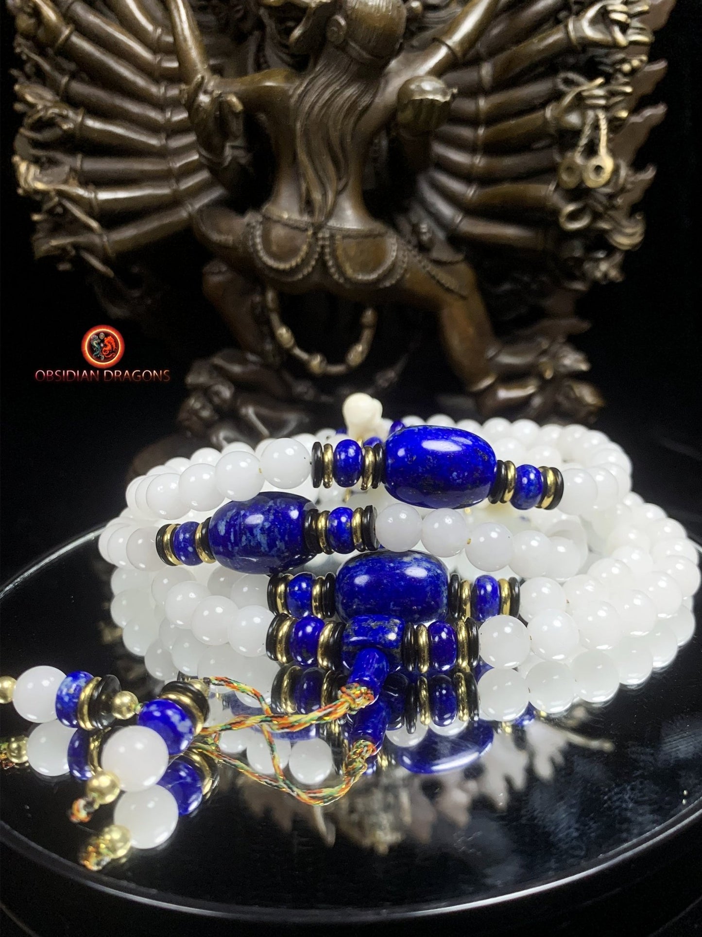 Mala en jade blanc et lapis lazuli- artisanal | obsidian dragons