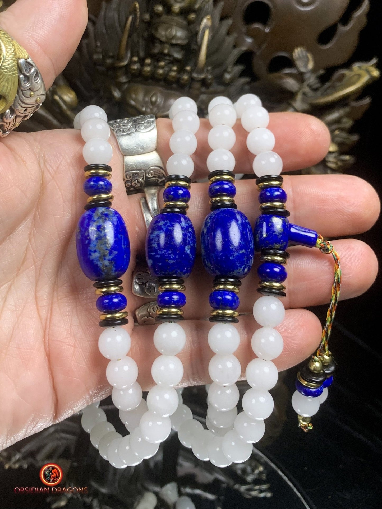 Mala en jade blanc et lapis lazuli- artisanal | obsidian dragons