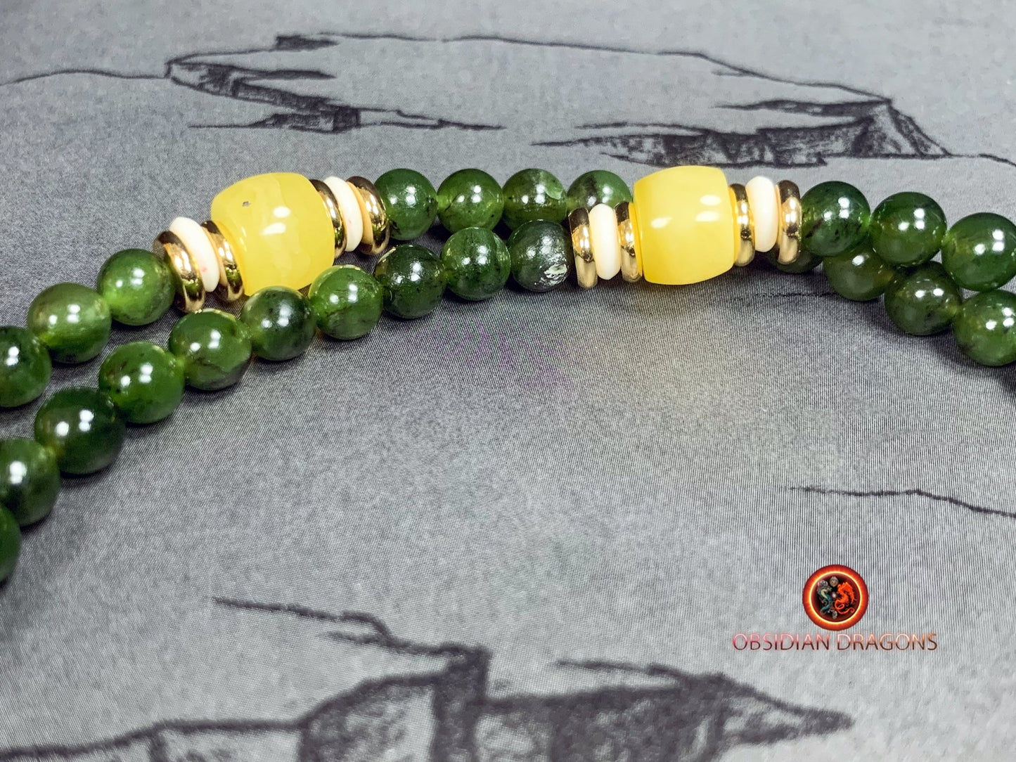 Mala en Jade vert et ambre