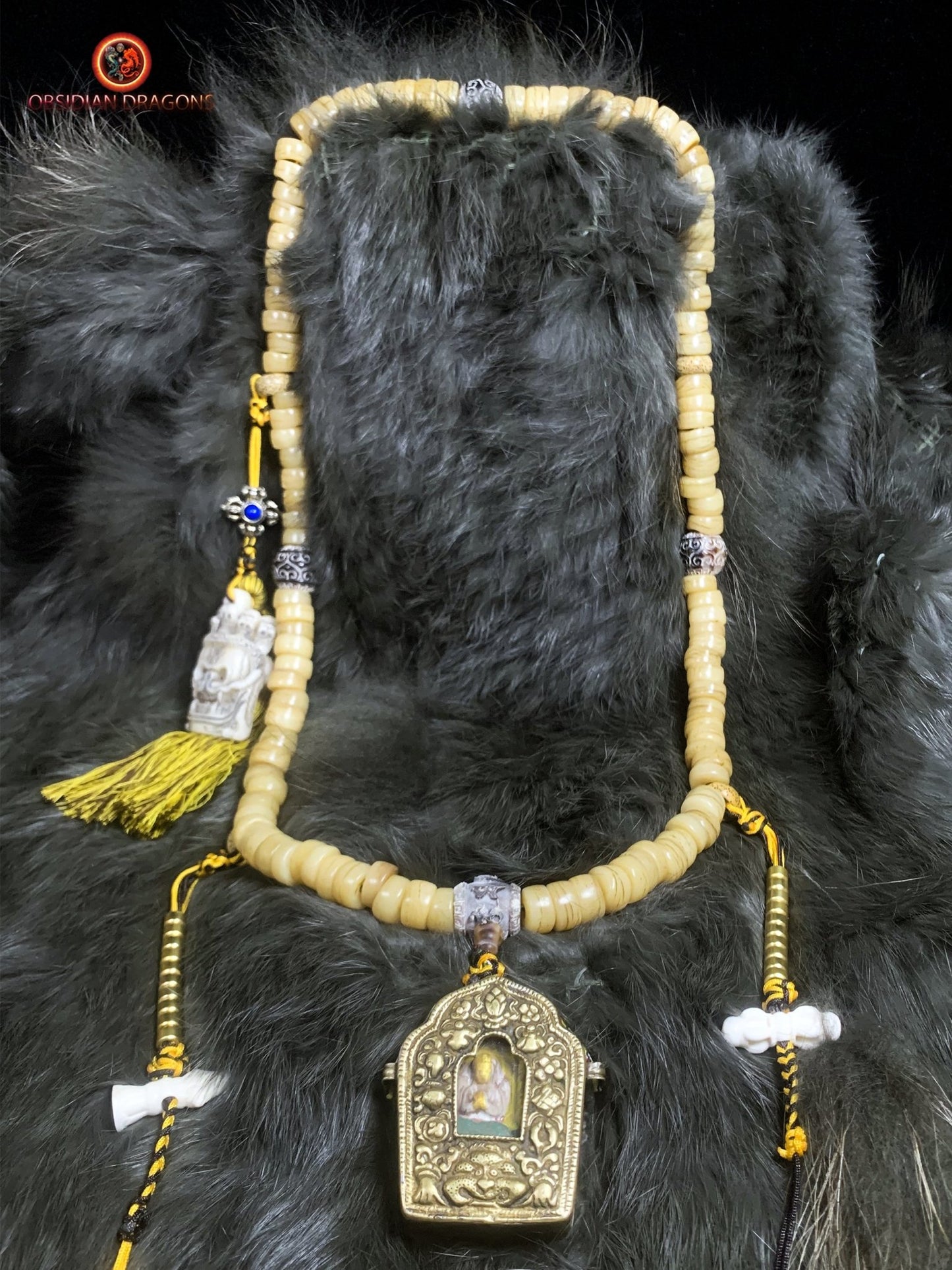 Mala tibétain en os- traditionnel- Ghau ancien