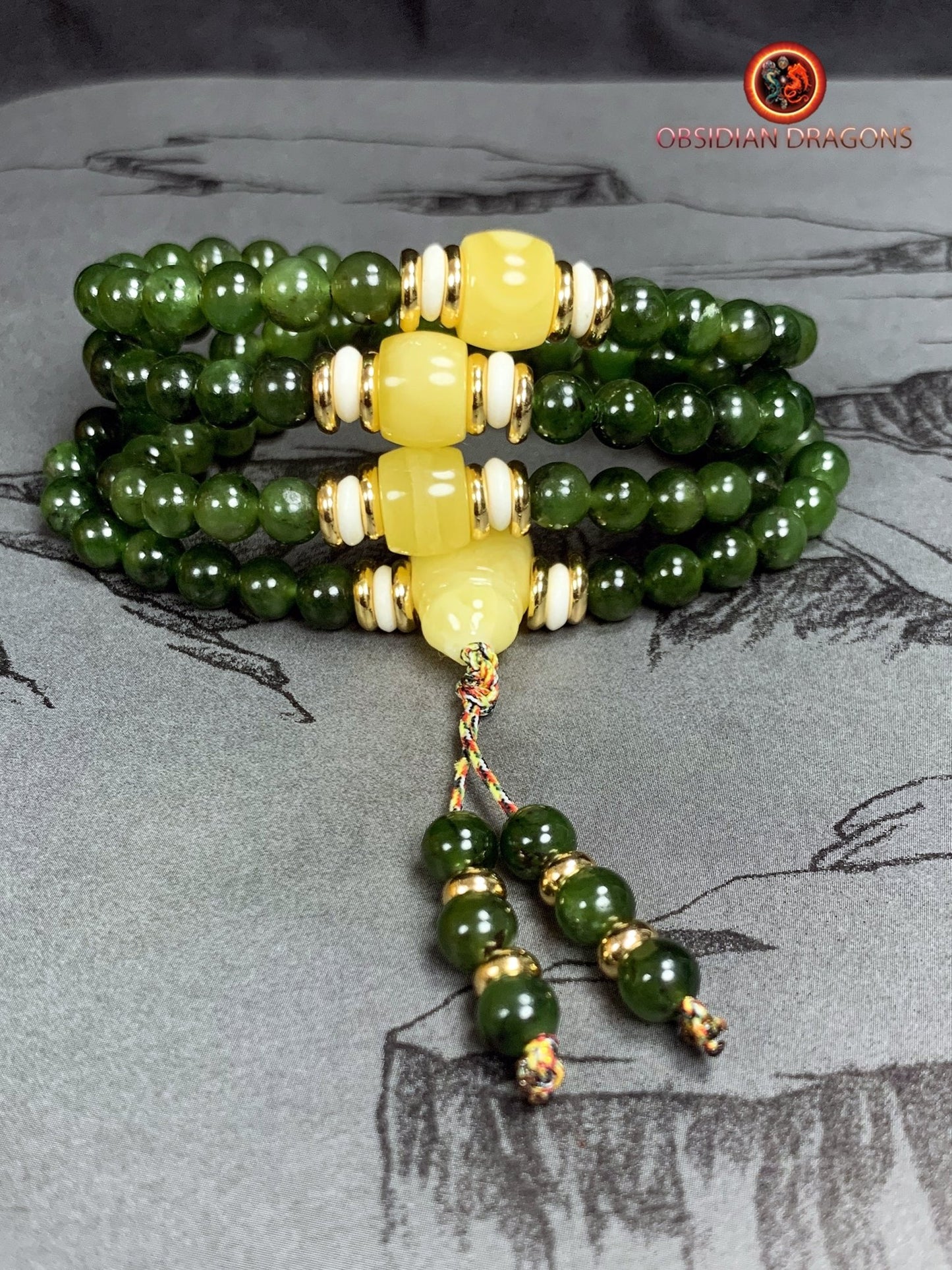 Mala en Jade vert et ambre