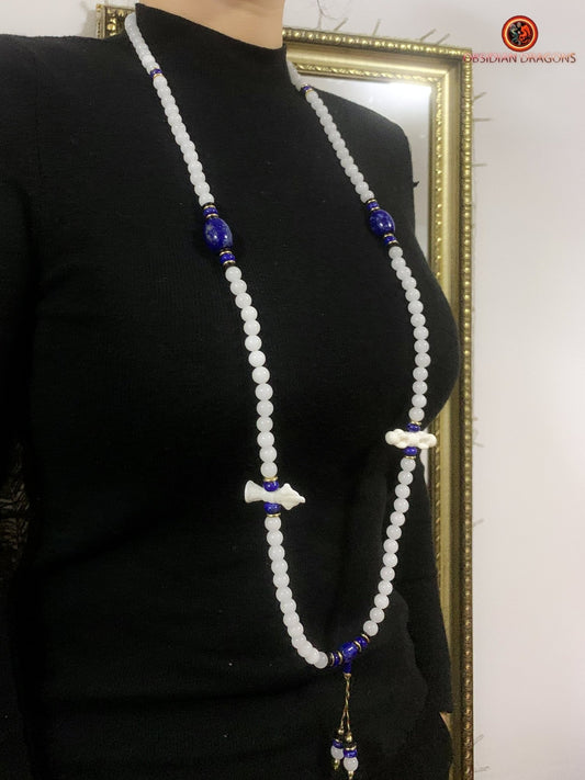 Mala en jade blanc et lapis lazuli- artisanal | obsidian dragons